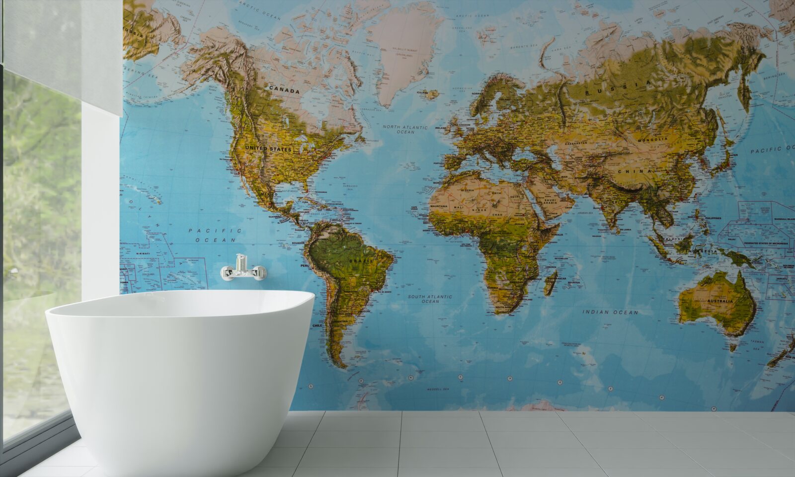 Fotobehang wereldkaart met hoogtegebieden