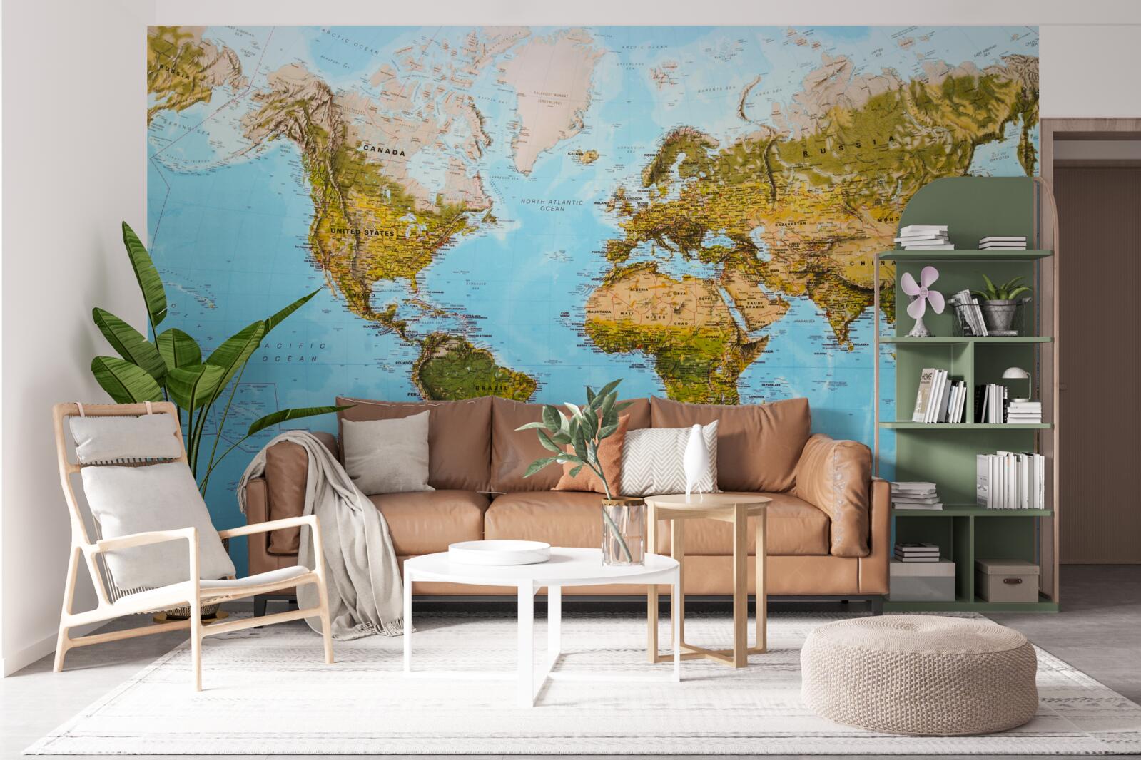 Fotobehang wereldkaart met hoogtegebieden