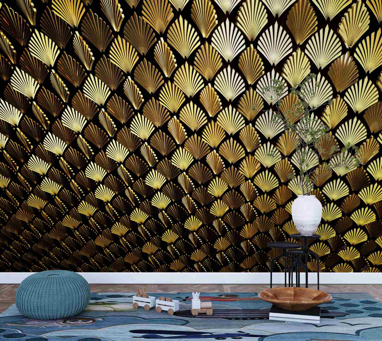 Fotobehang abstract van goud in de vorm van een varen