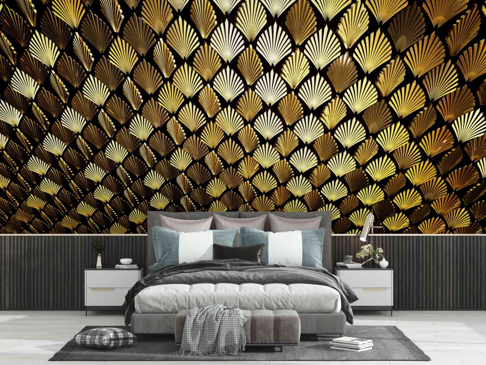 Fotobehang abstract van goud in de vorm van een varen