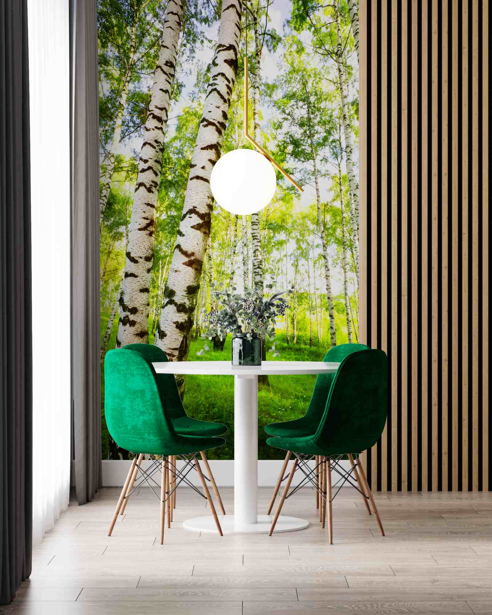 Fotobehang een zomers bosje van slanke berken