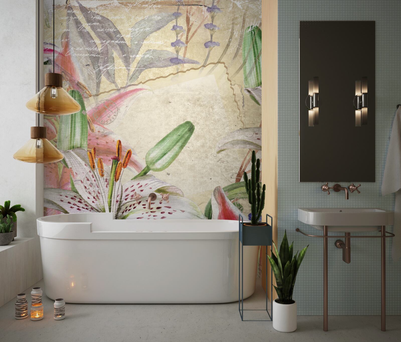 Fotobehang sneeuwwitte lelies in bloei