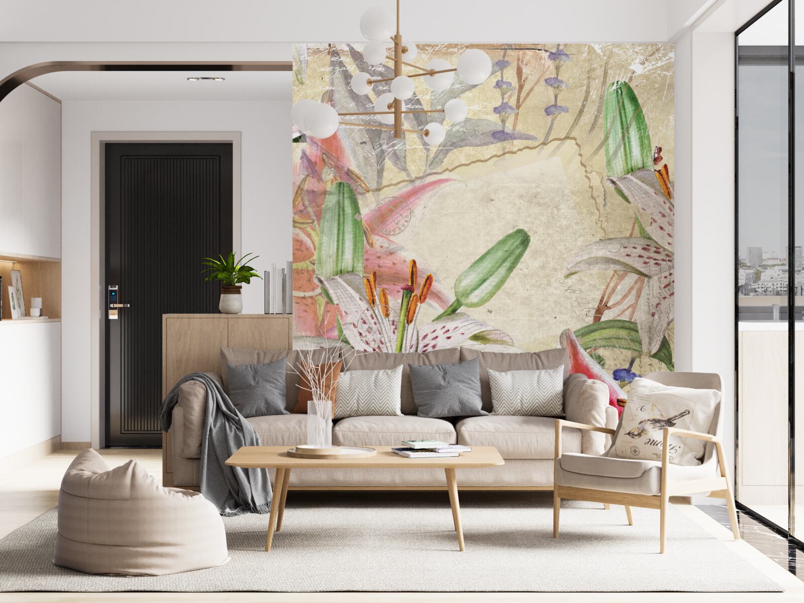 Fotobehang sneeuwwitte lelies in bloei