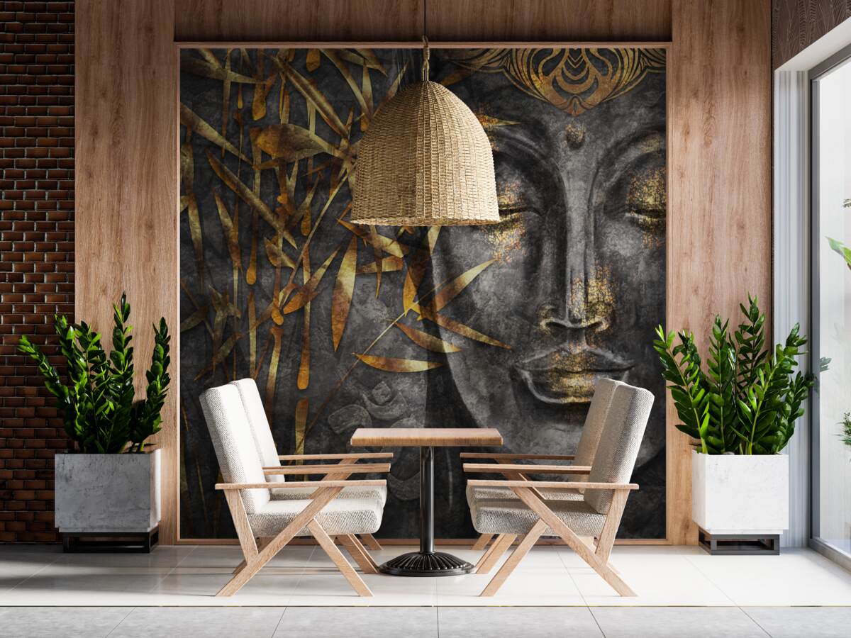 Fotobehang meisje in goud