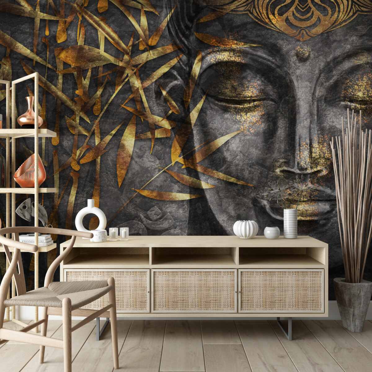 Fotobehang meisje in goud