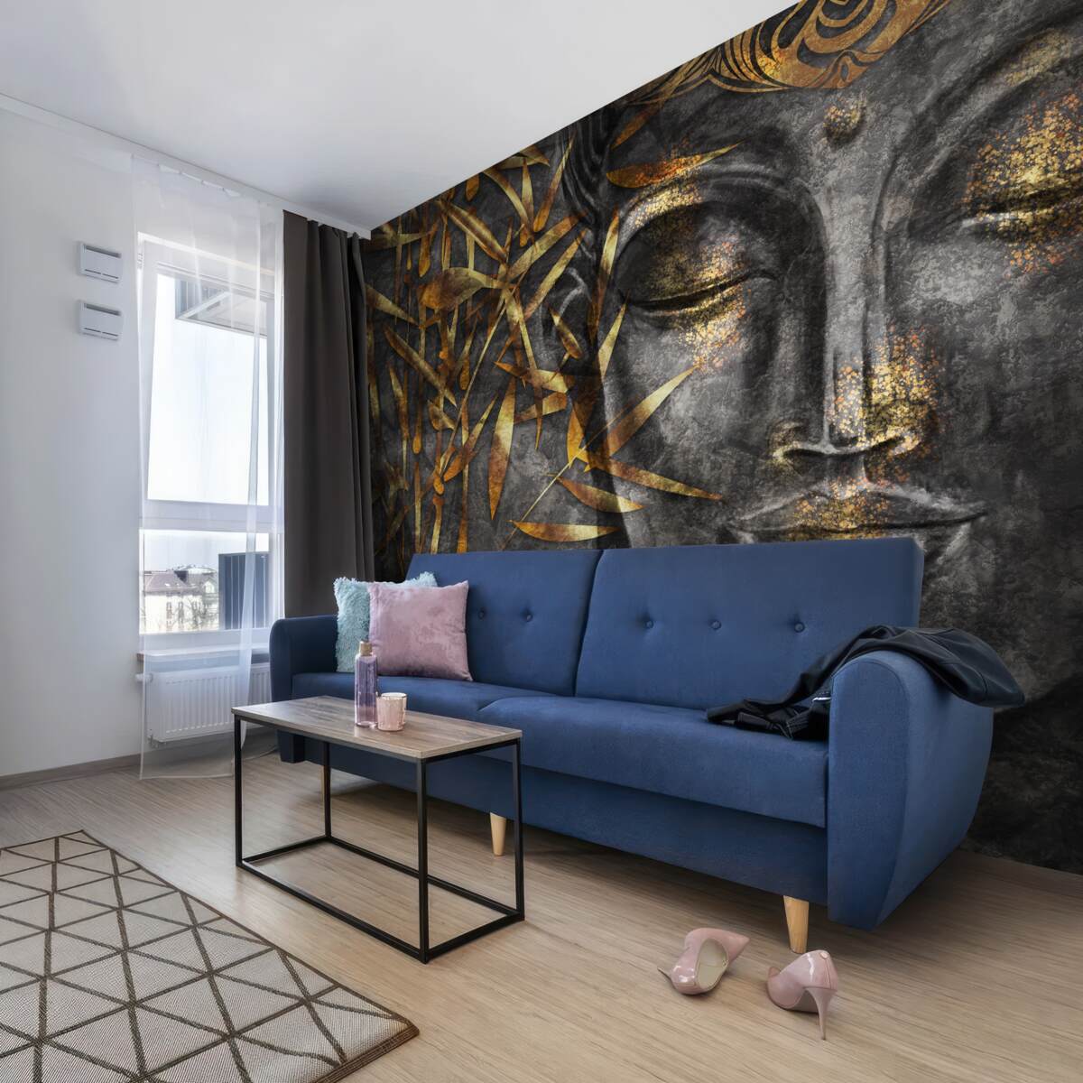 Fotobehang meisje in goud