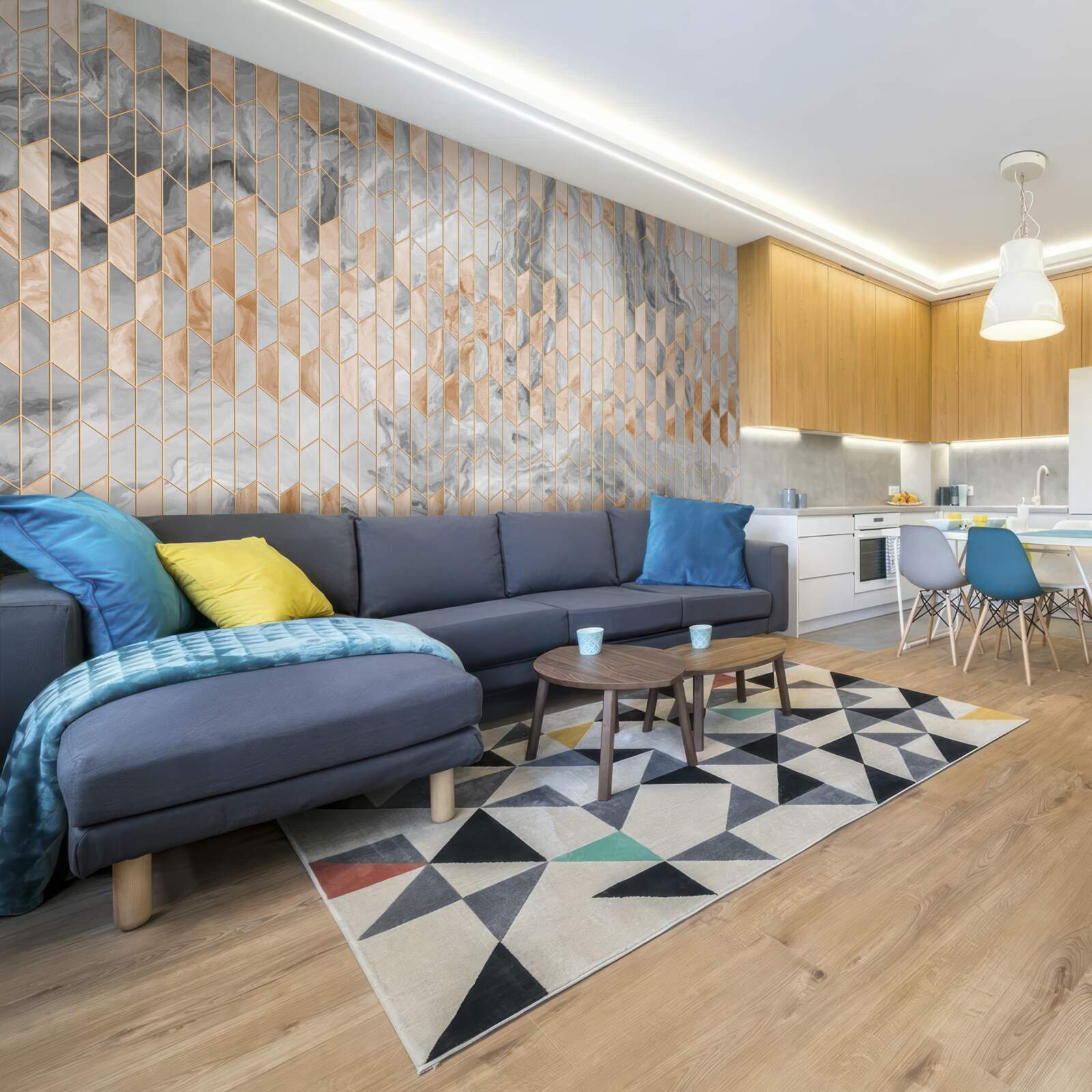 Fotobehang goud-grijze geometrische compositie op een marmeren oppervlak