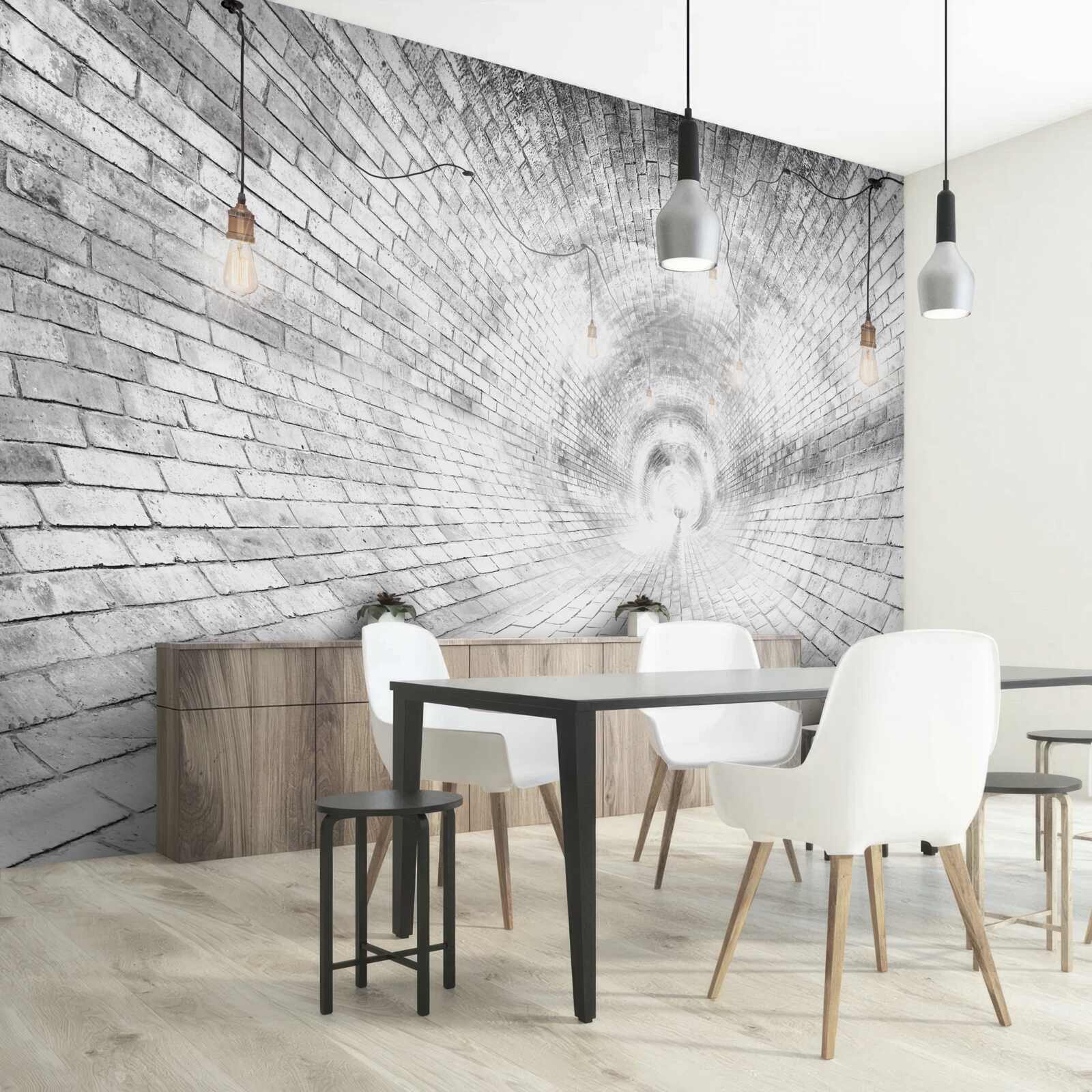 Fotobehang een bakstenen tunnel zonder einde