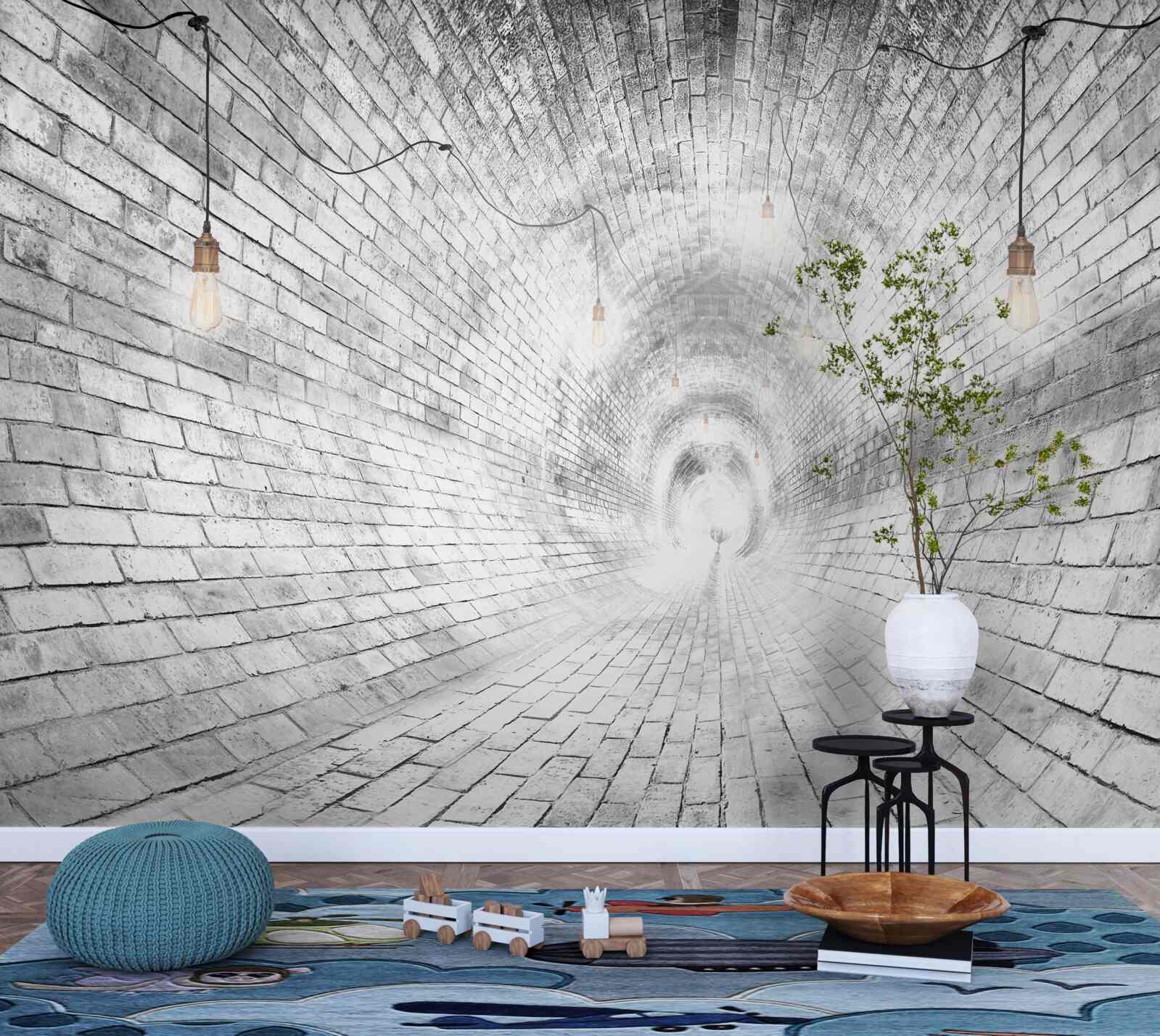 Fotobehang een bakstenen tunnel zonder einde