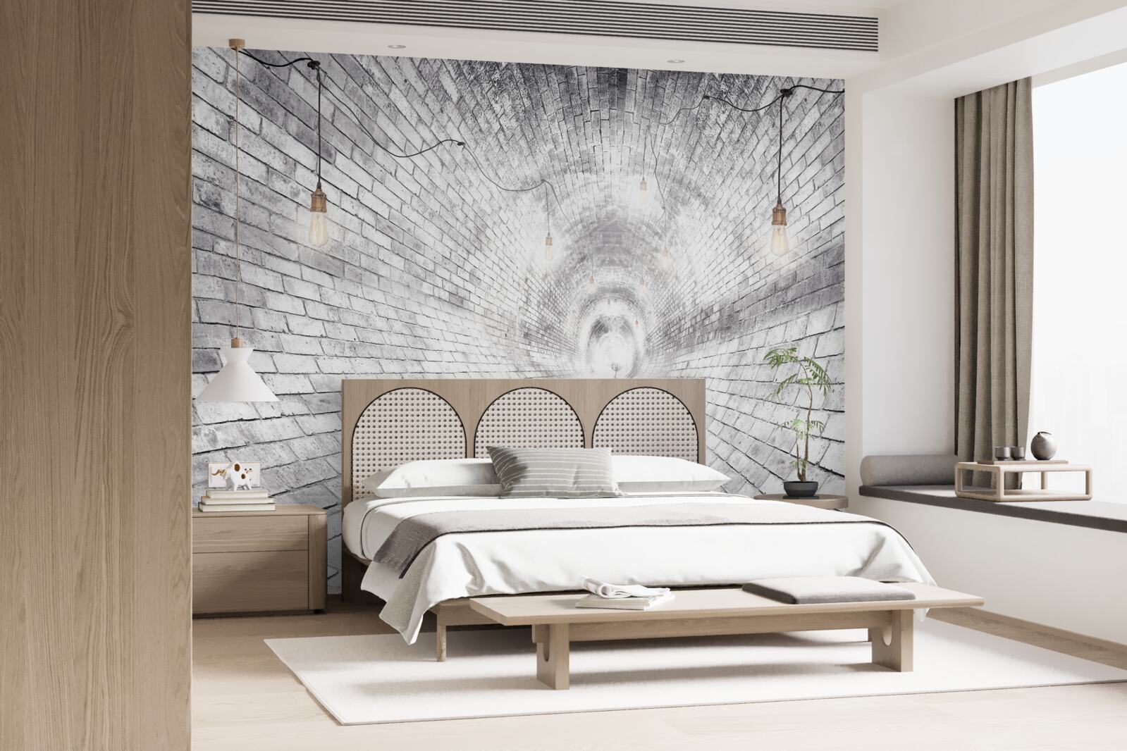 Fotobehang een bakstenen tunnel zonder einde