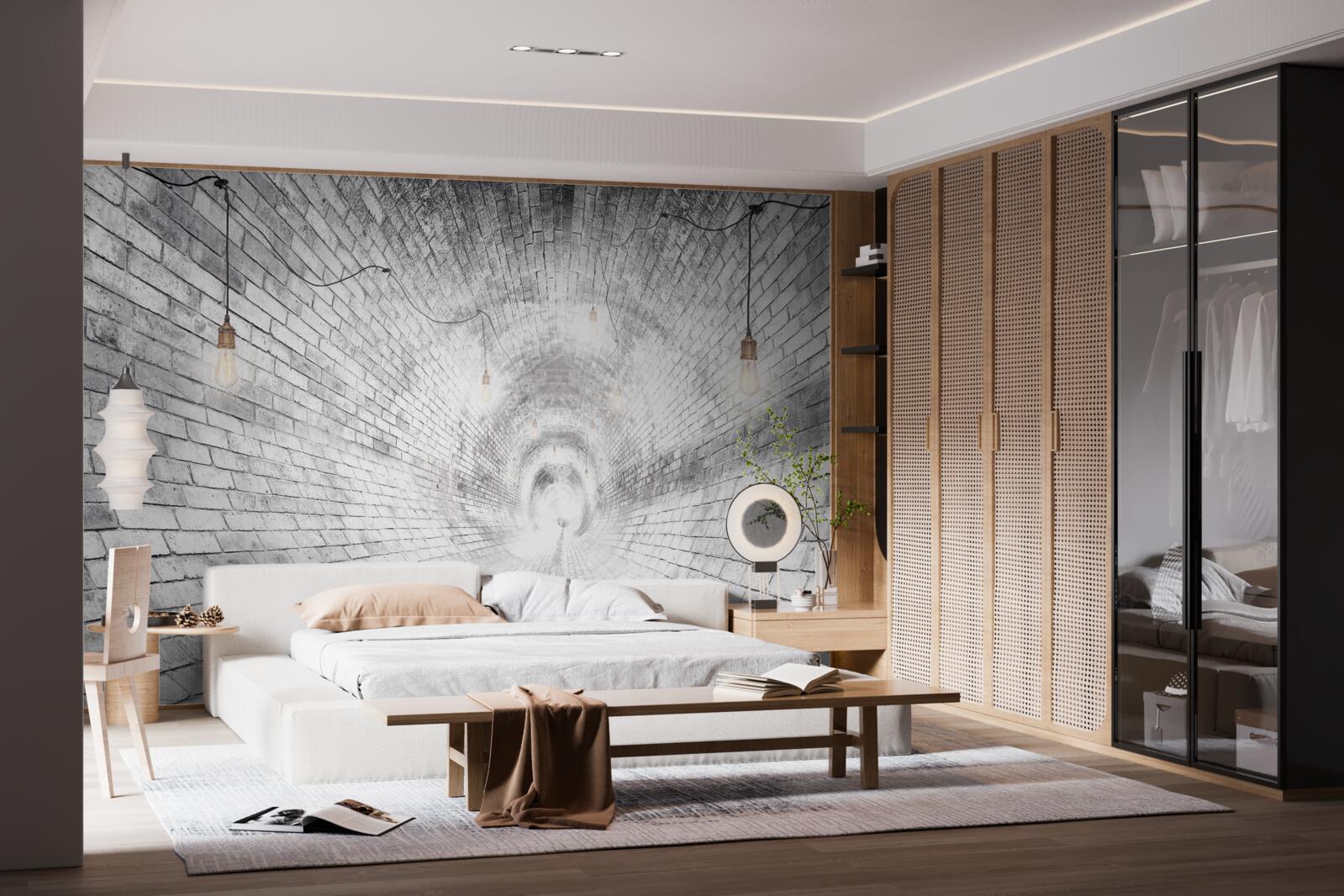 Fotobehang een bakstenen tunnel zonder einde