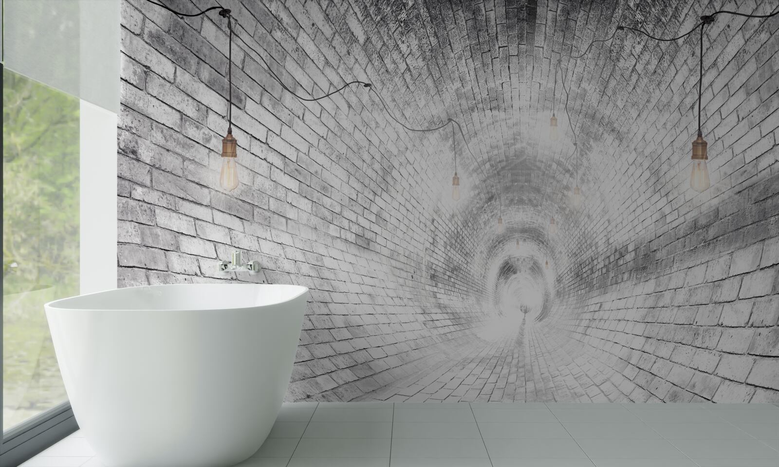 Fotobehang een bakstenen tunnel zonder einde