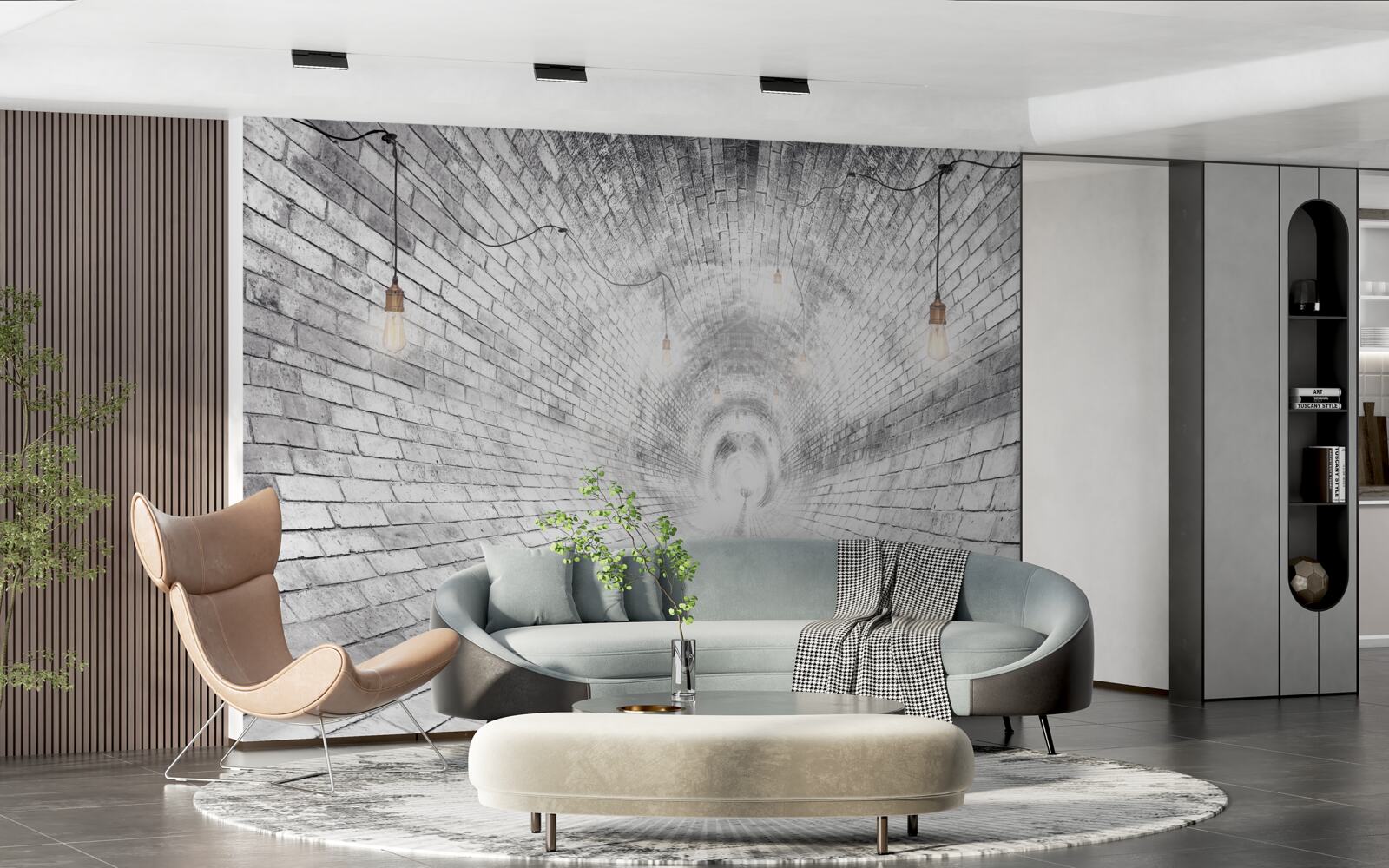 Fotobehang een bakstenen tunnel zonder einde