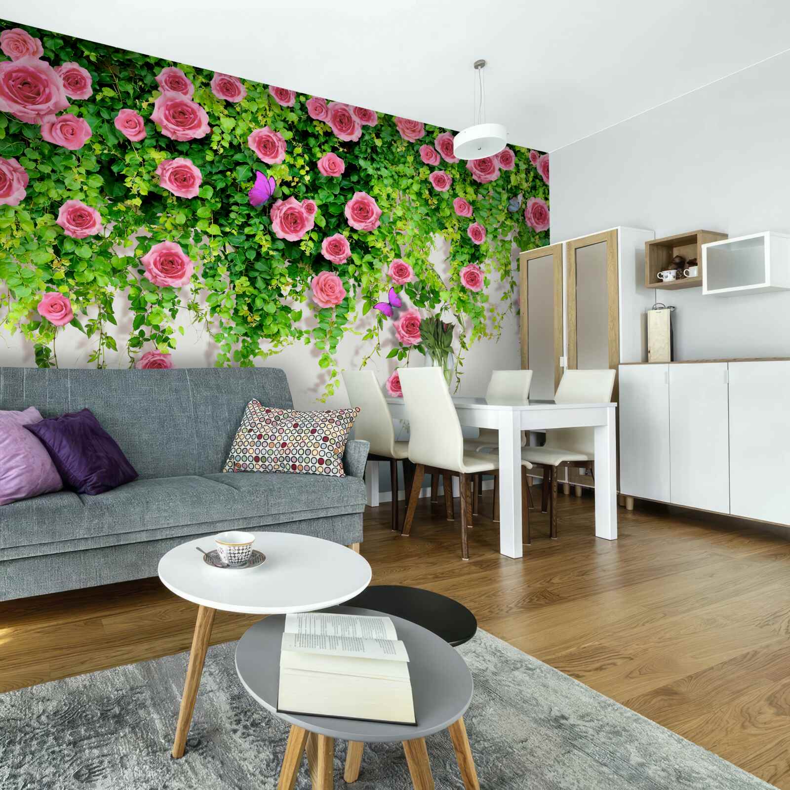 Fotobehang struikrozen met een rijke roze kleur