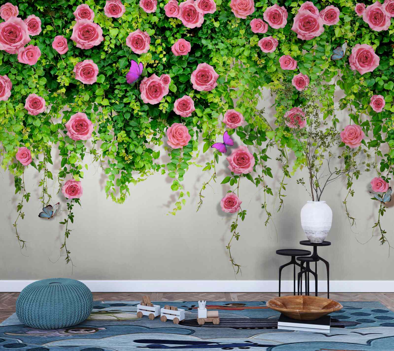 Fotobehang struikrozen met een rijke roze kleur