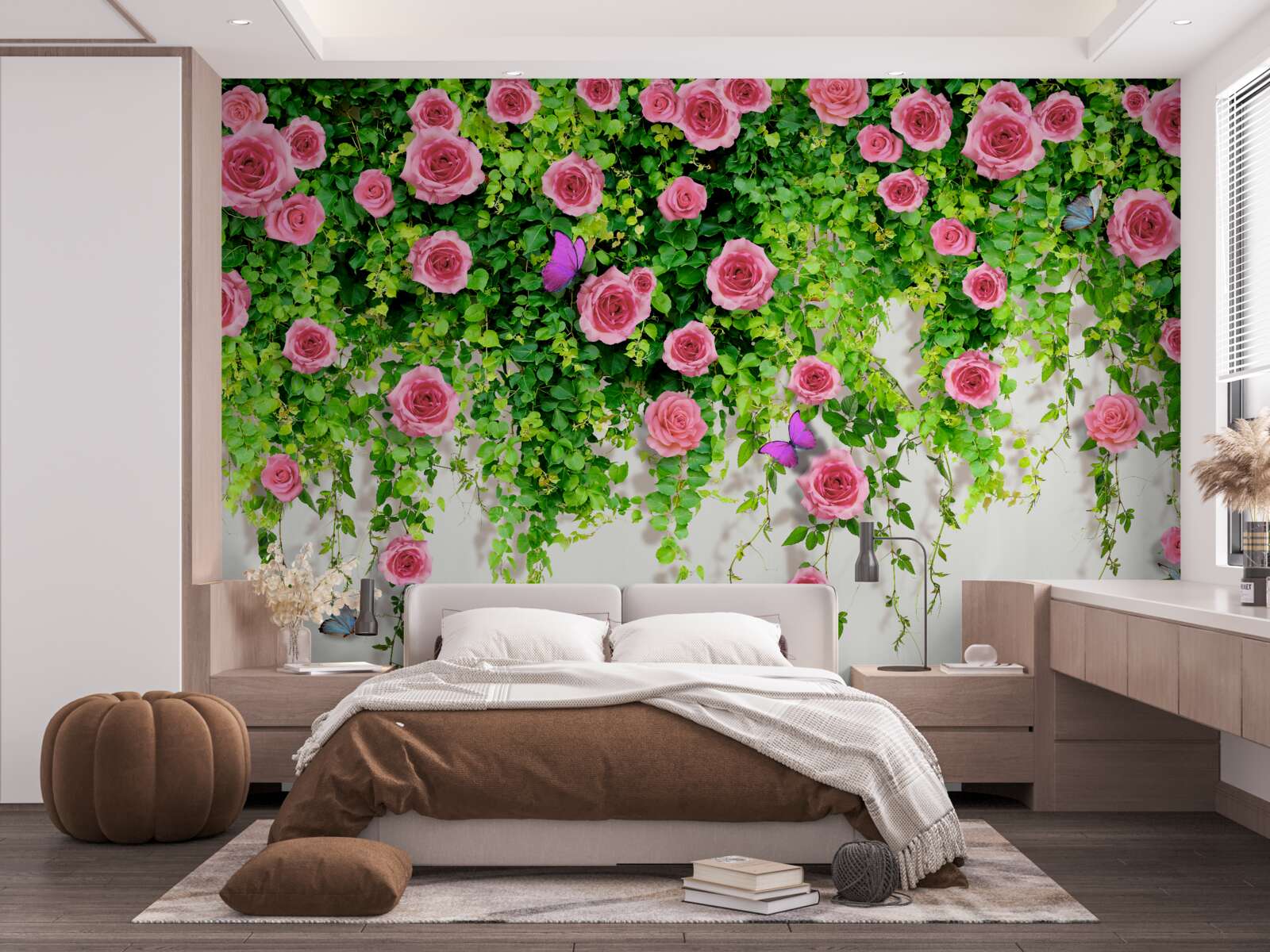 Fotobehang struikrozen met een rijke roze kleur