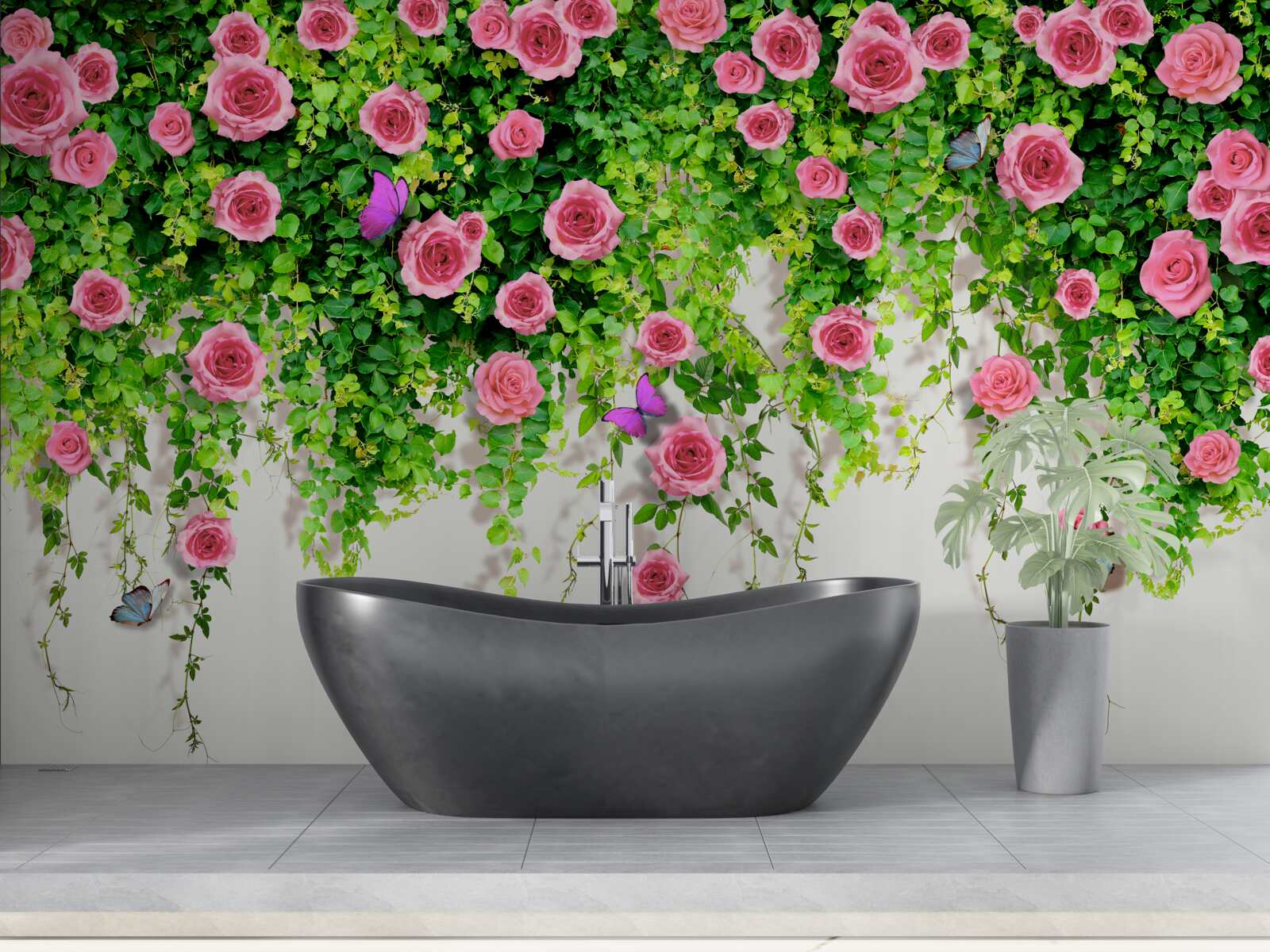 Fotobehang struikrozen met een rijke roze kleur