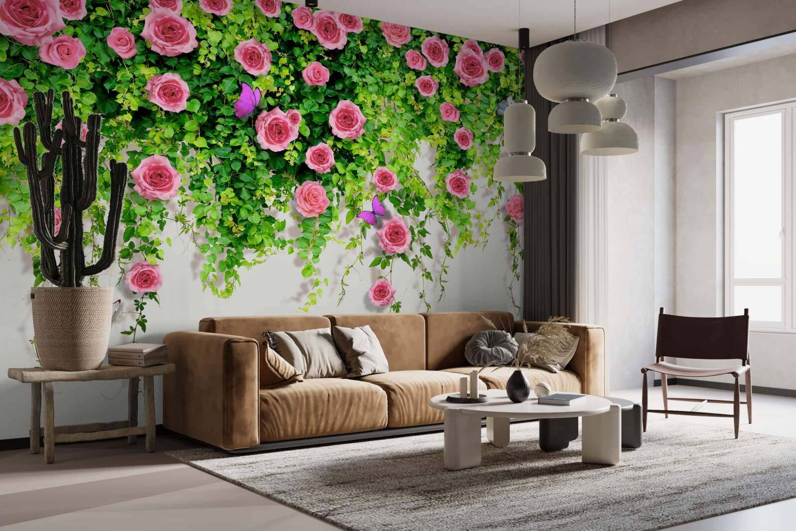 Fotobehang struikrozen met een rijke roze kleur