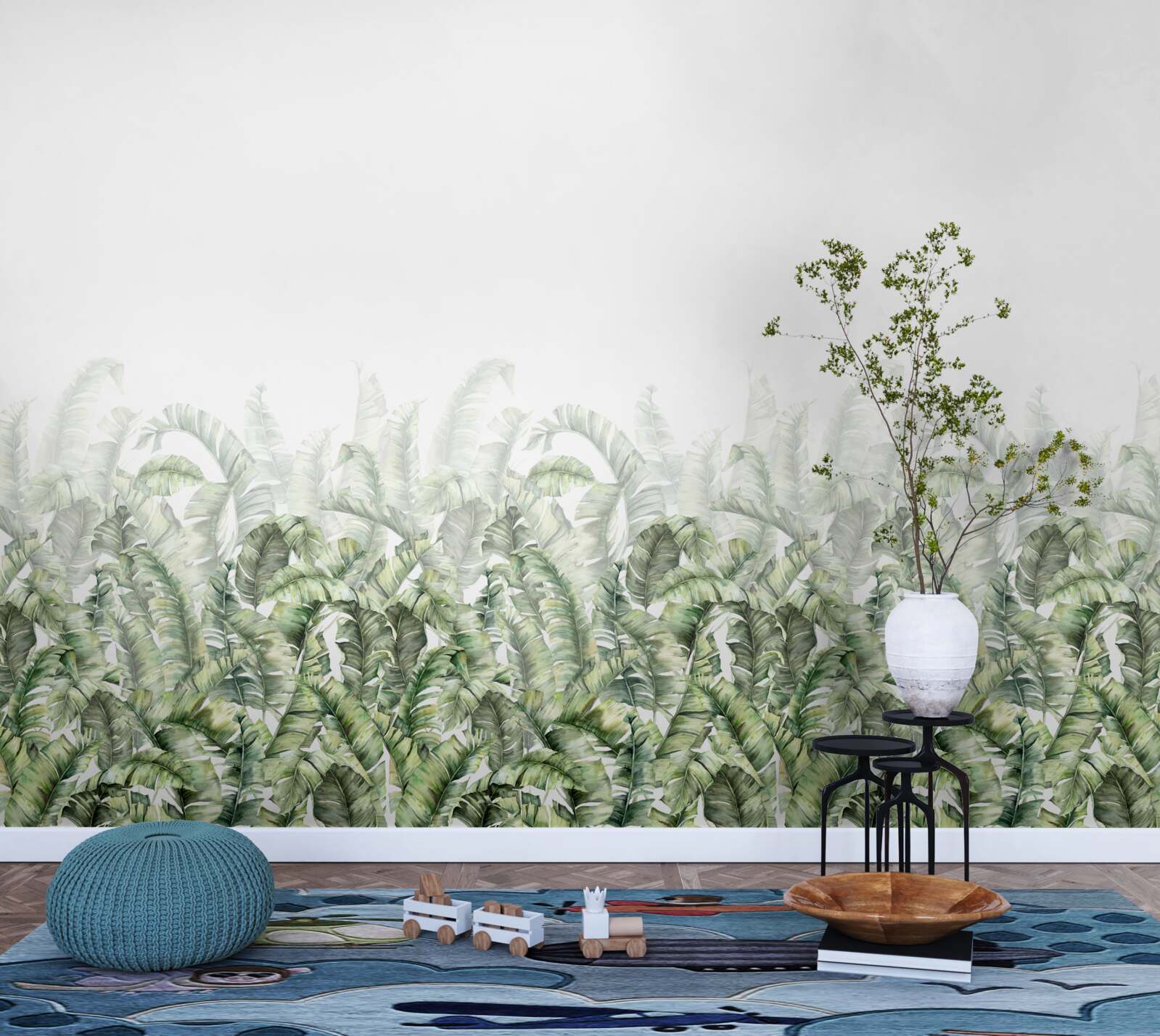 Fotobehang dichte witte varen en mist