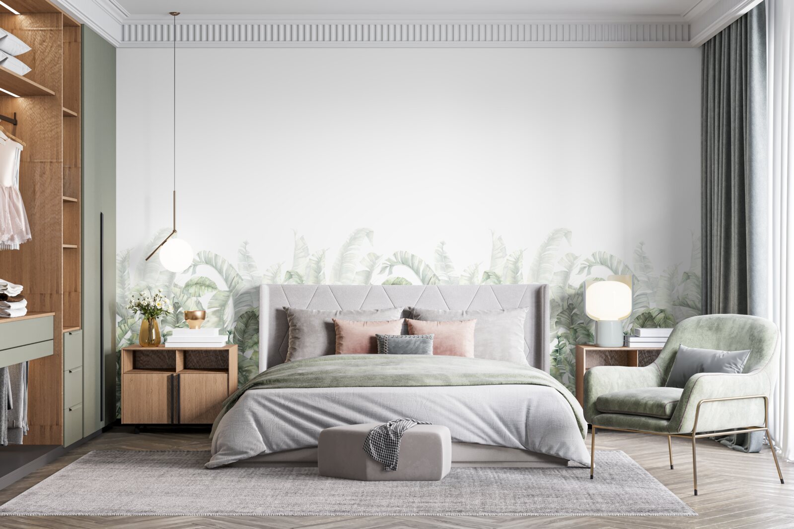 Fotobehang dichte witte varen en mist