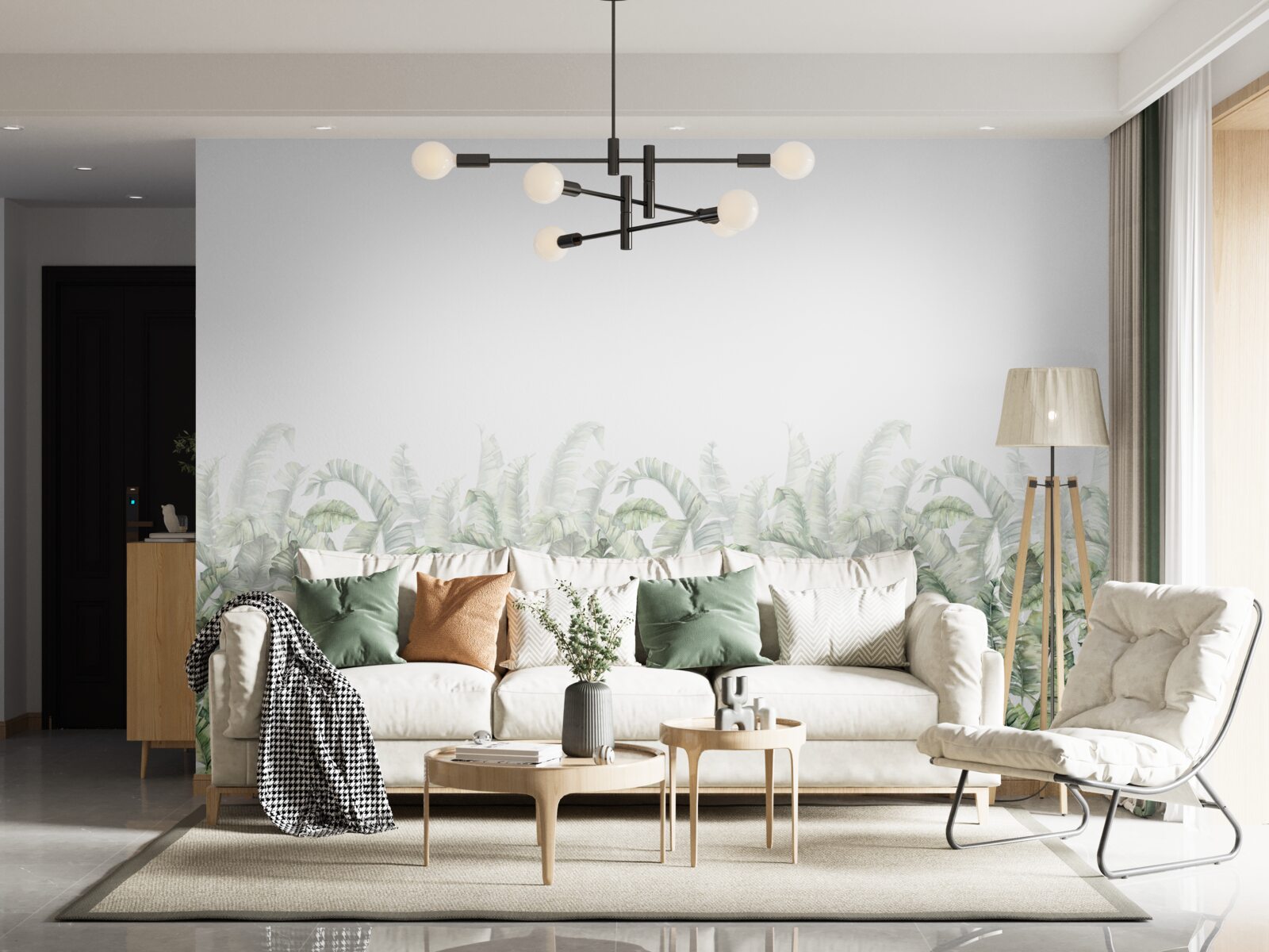 Fotobehang dichte witte varen en mist