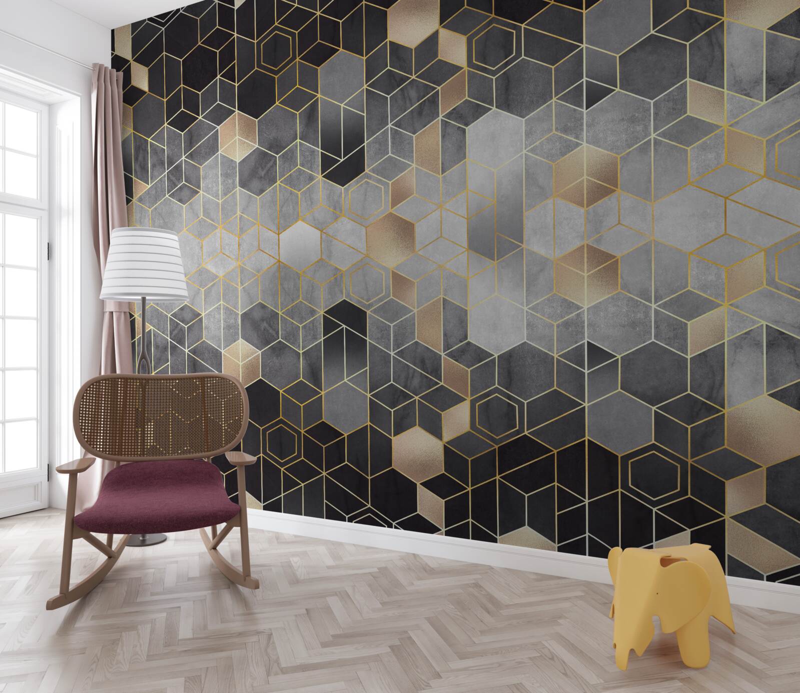 Fotobehang abstract beeld van een winterbos in mist