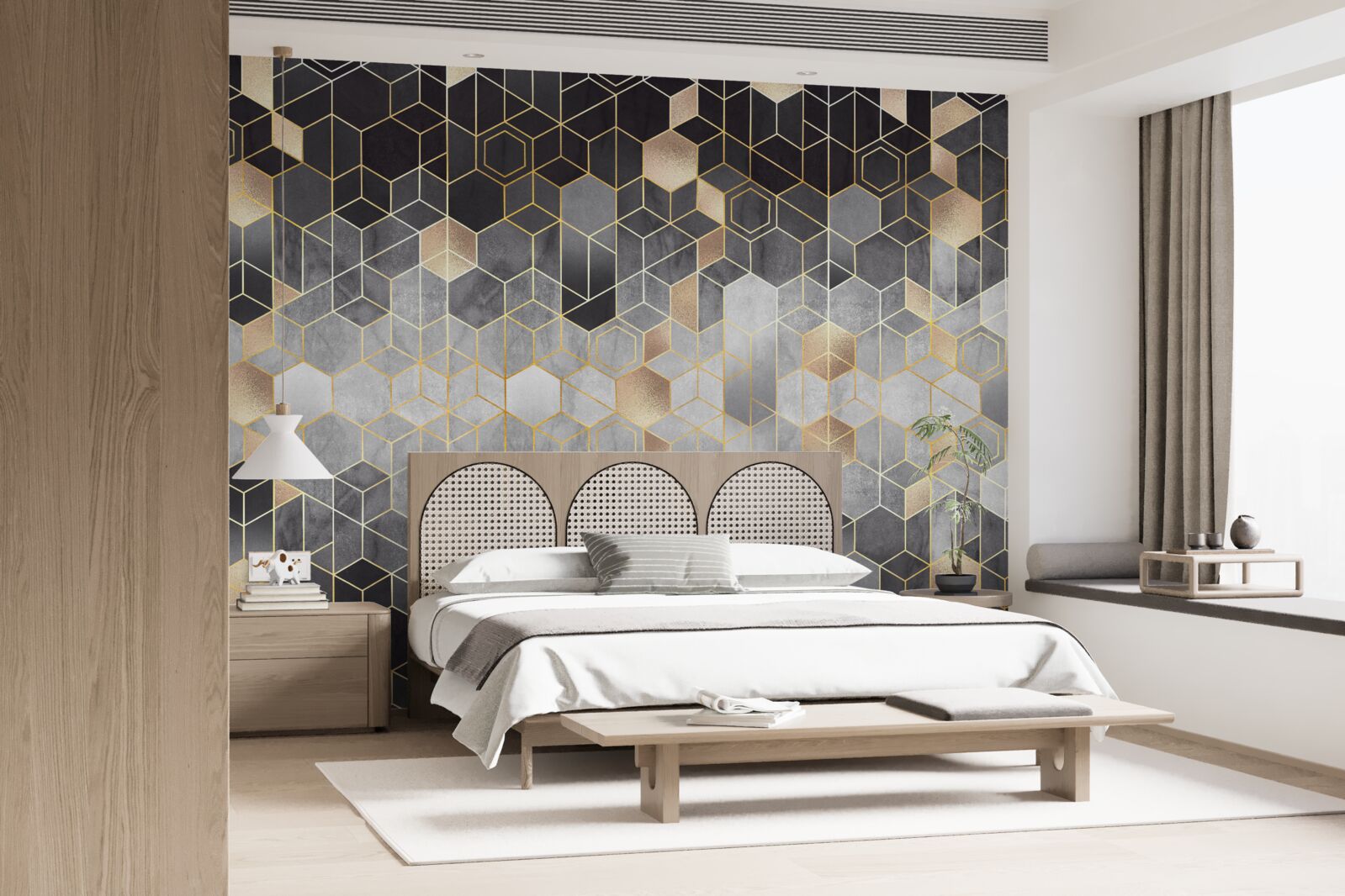 Fotobehang abstract beeld van een winterbos in mist