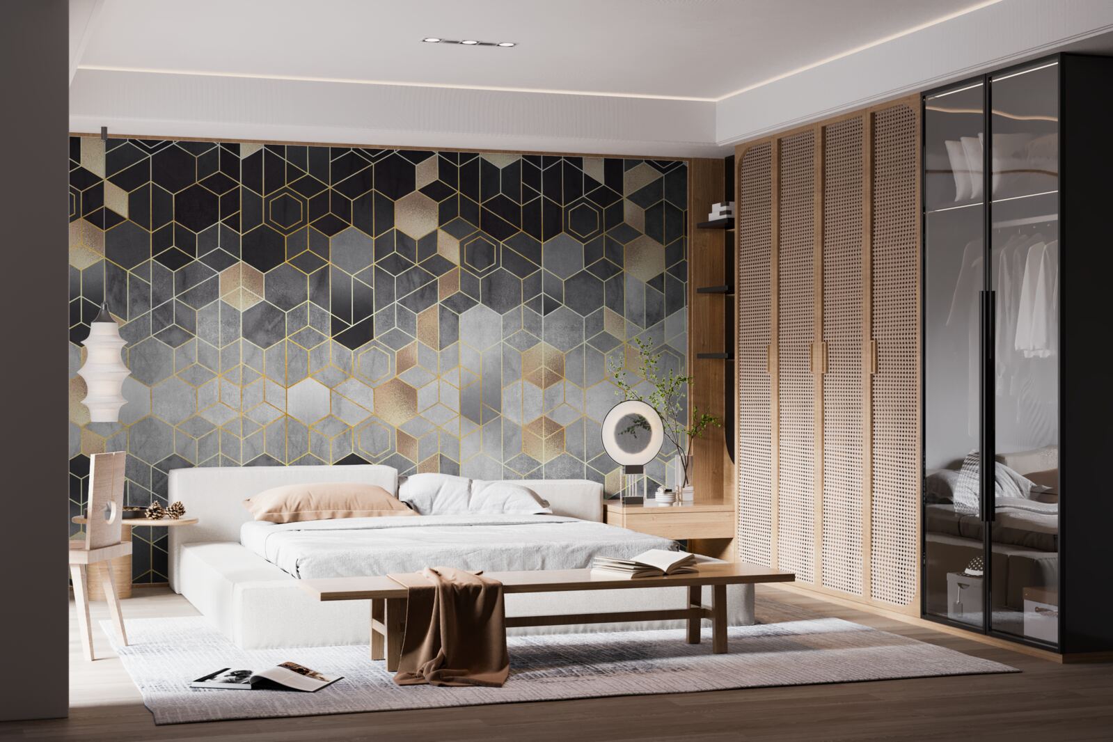 Fotobehang abstract beeld van een winterbos in mist