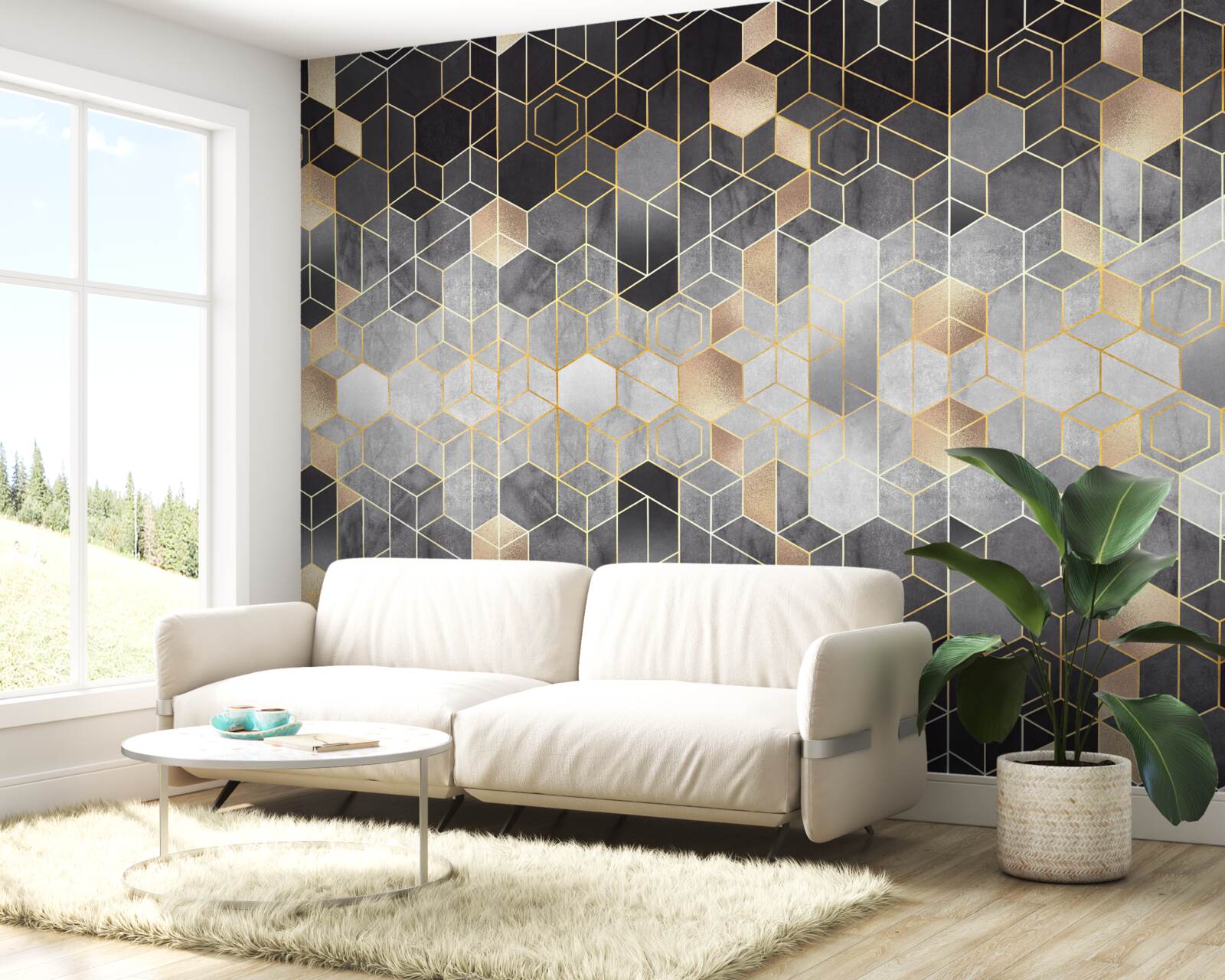 Fotobehang abstract beeld van een winterbos in mist