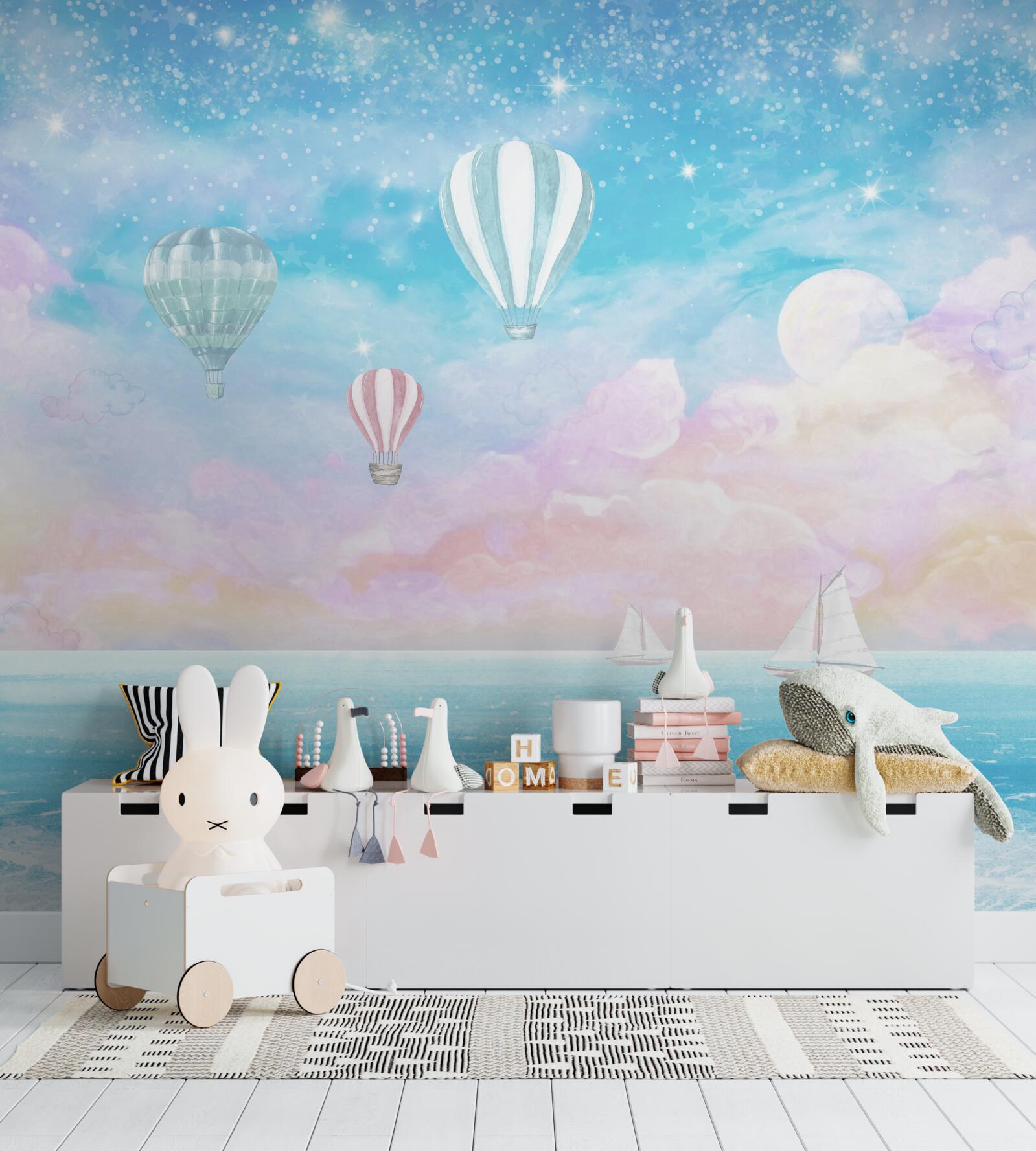 Fotobehang ballen die over boten vliegen