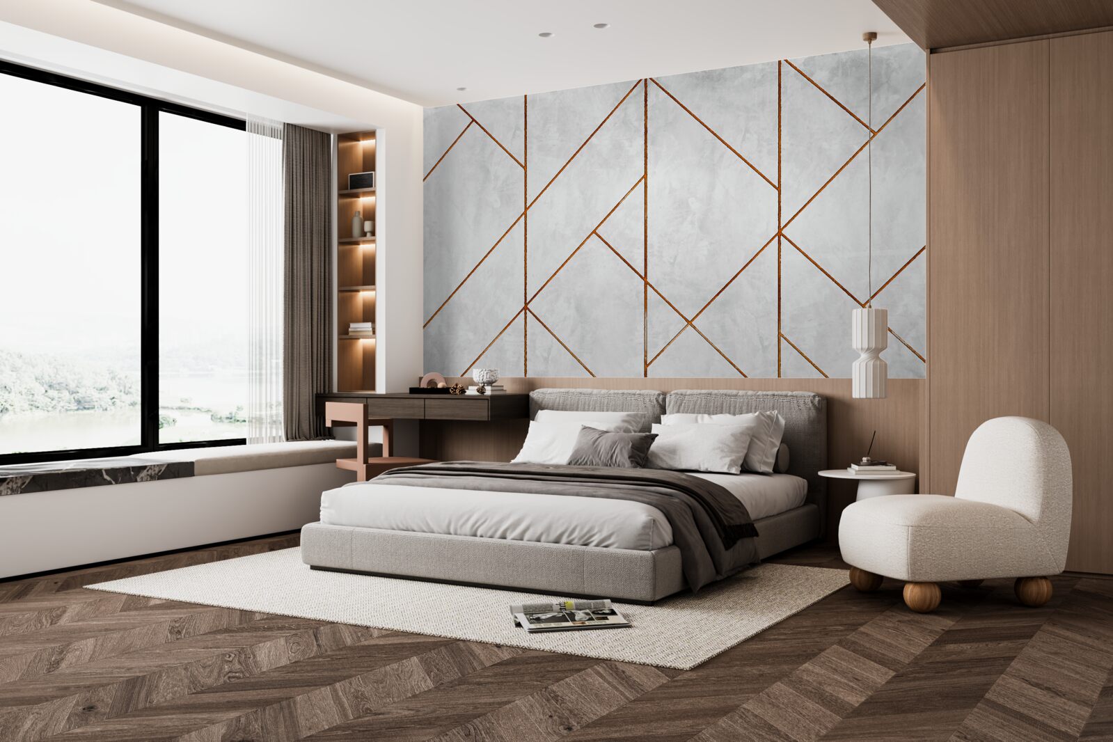 Fotobehang grijs marmer met goudaderpatroon