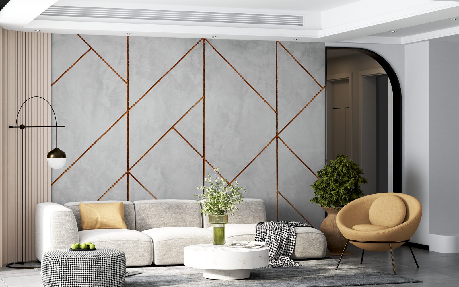 Fotobehang grijs marmer met goudaderpatroon