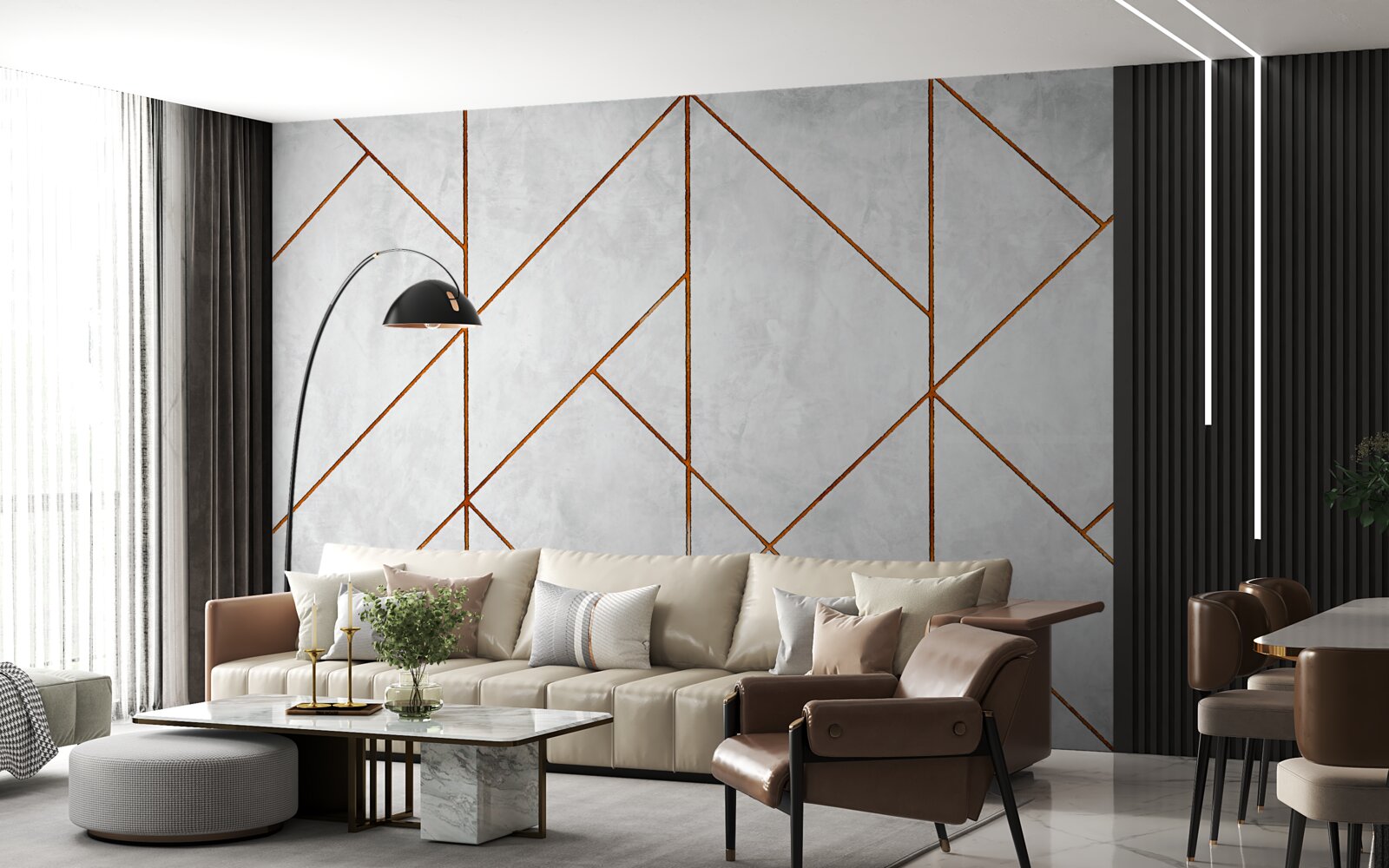 Fotobehang grijs marmer met goudaderpatroon