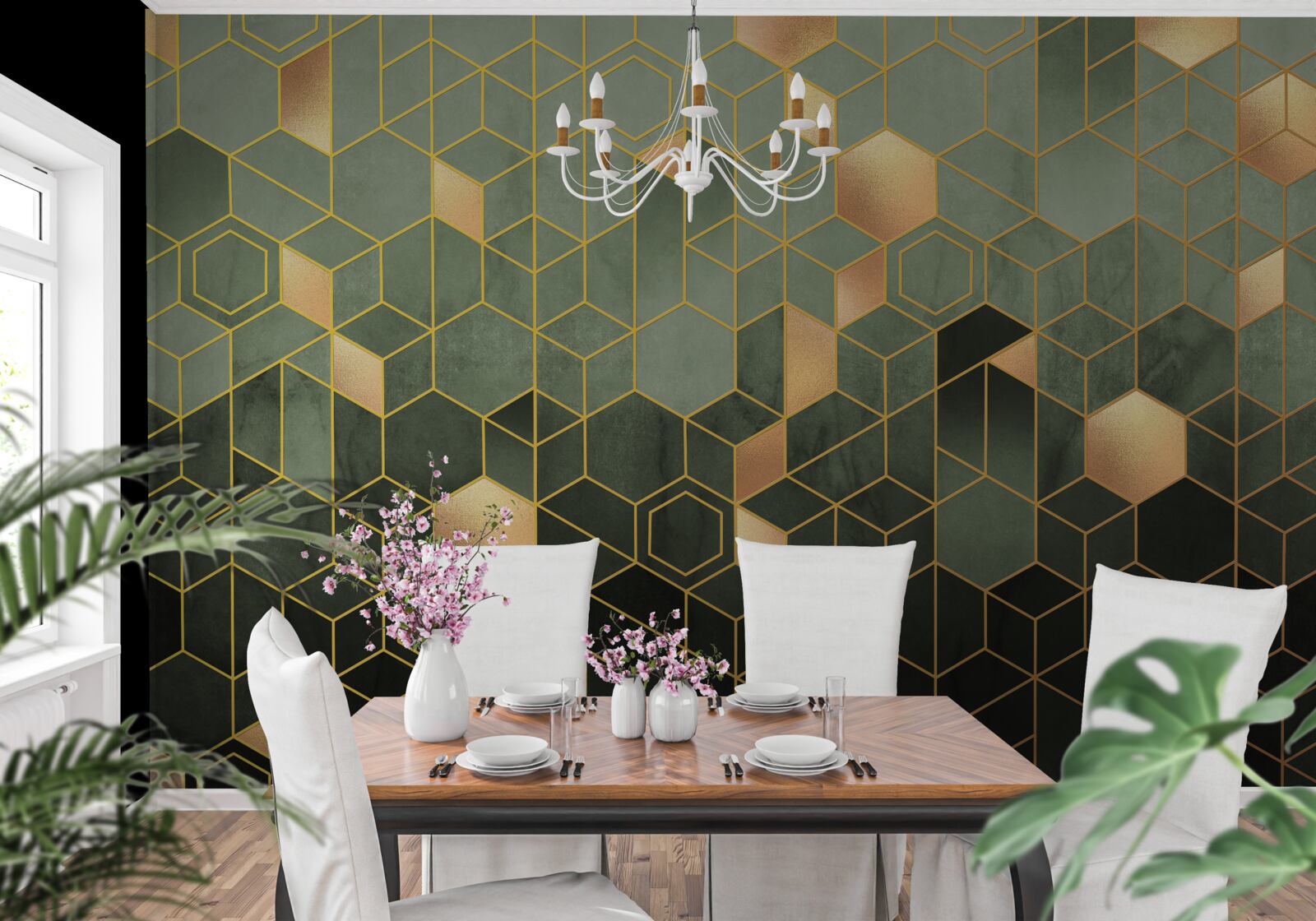 Fotobehang het bos is gehuld in nachtelijke mist, waardoor abstracte beelden ontstaan