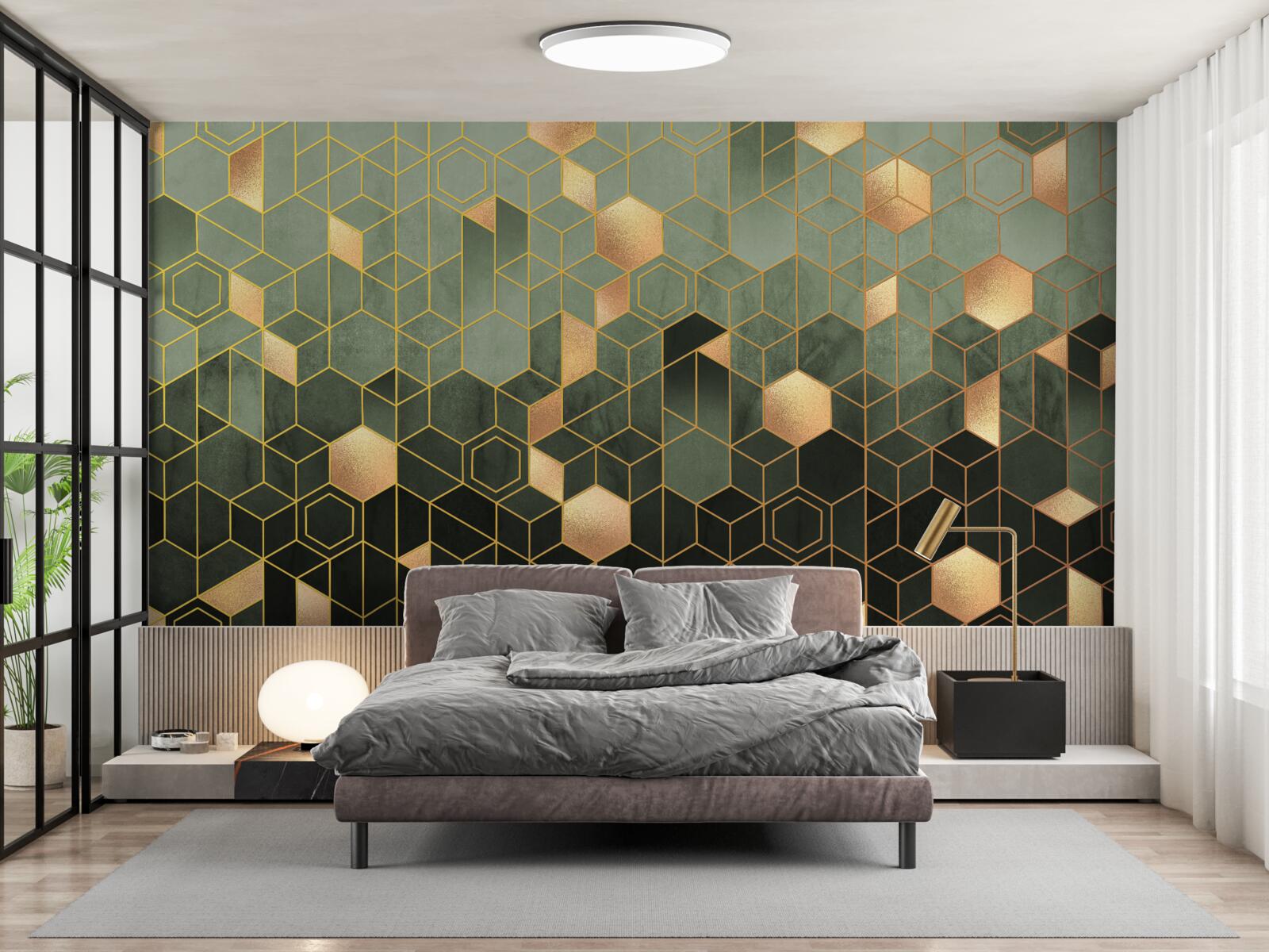 Fotobehang het bos is gehuld in nachtelijke mist, waardoor abstracte beelden ontstaan