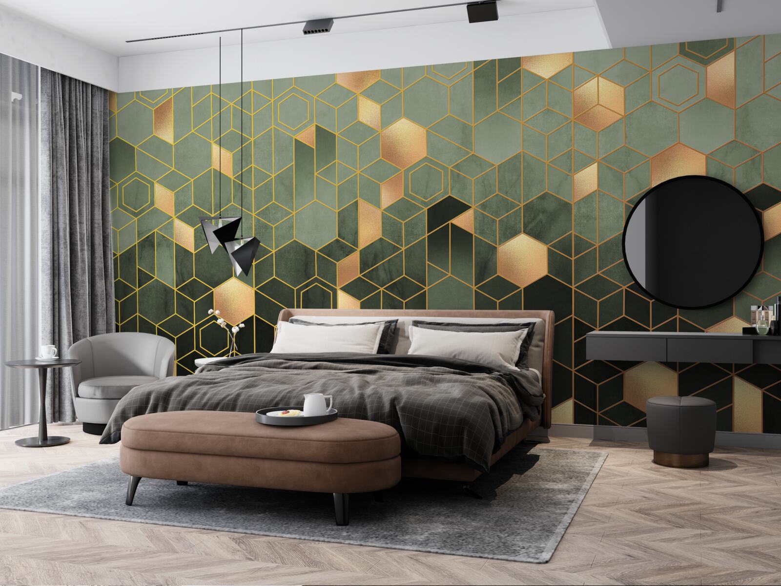 Fotobehang het bos is gehuld in nachtelijke mist, waardoor abstracte beelden ontstaan