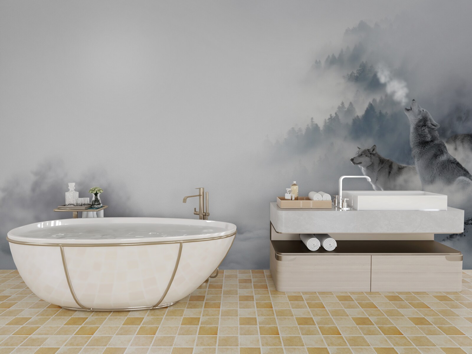 Fotobehang wolven hoor je huilen in het winterse bos