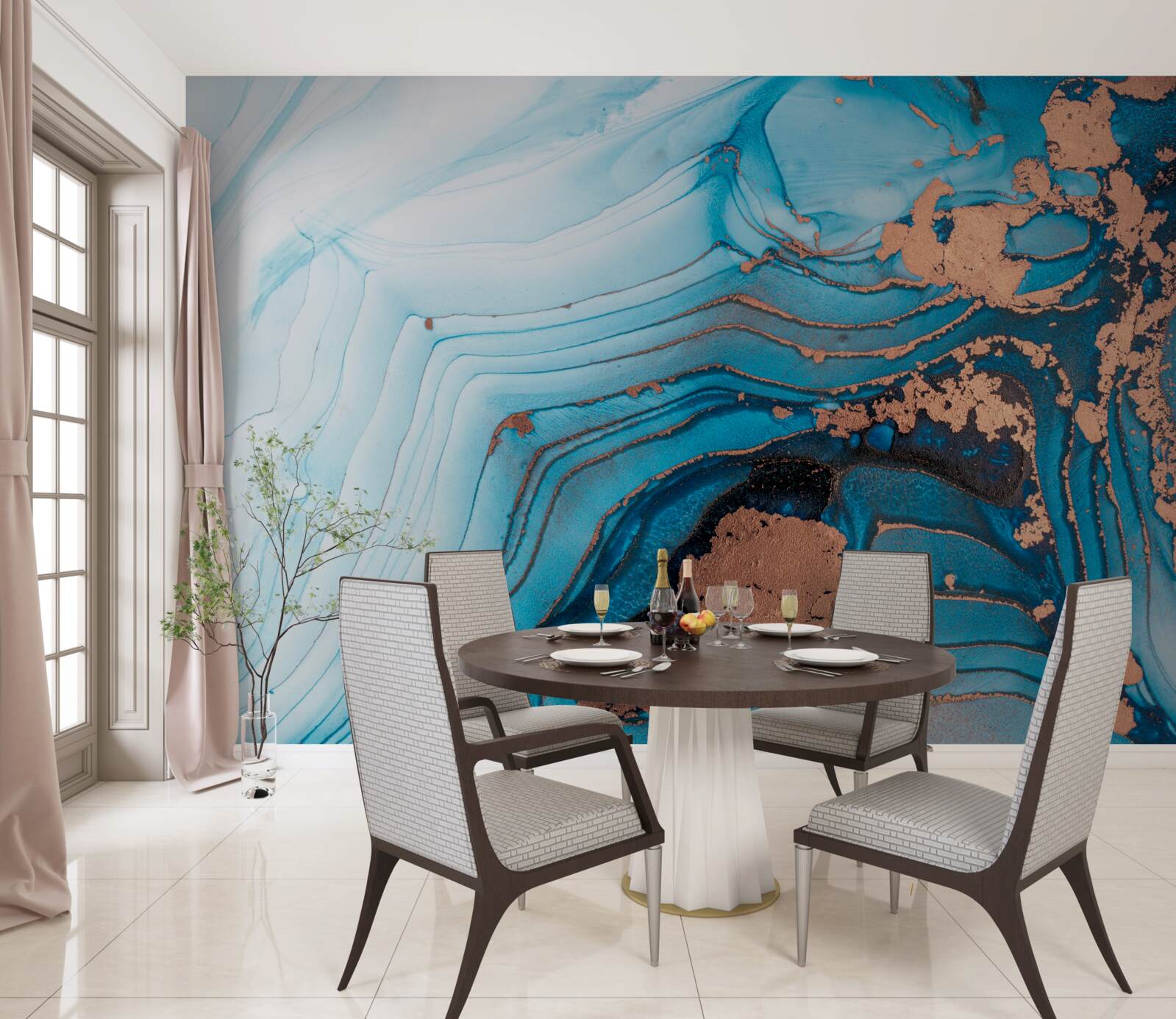 Fotobehang water komt in contact met marmeren zand