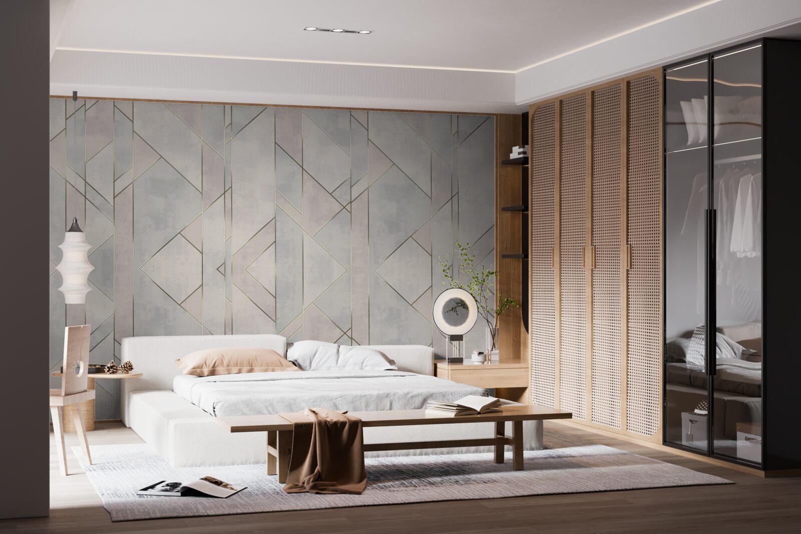 Fotobehang rechte lijnen op een marmeren oppervlak