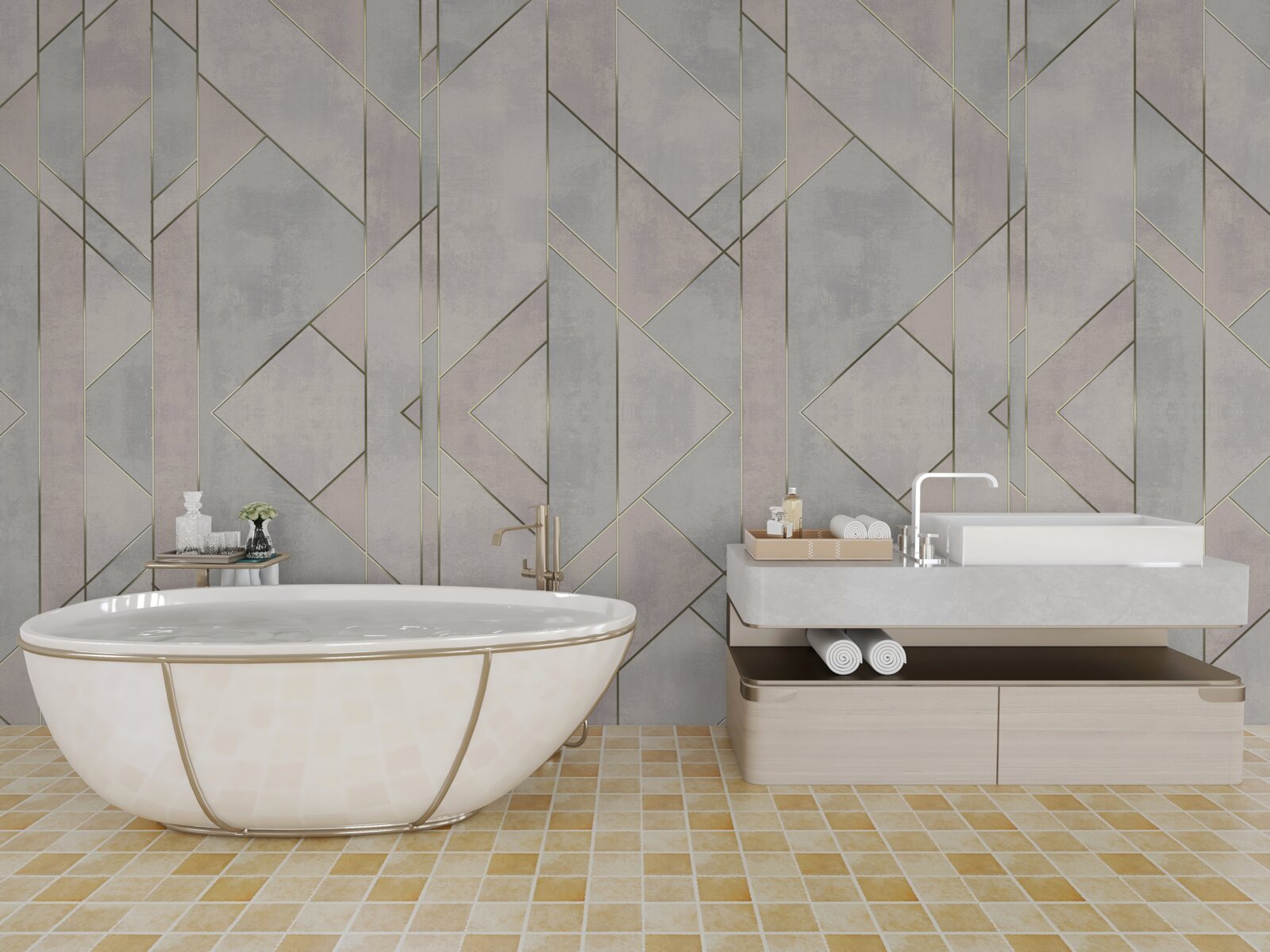 Fotobehang rechte lijnen op een marmeren oppervlak