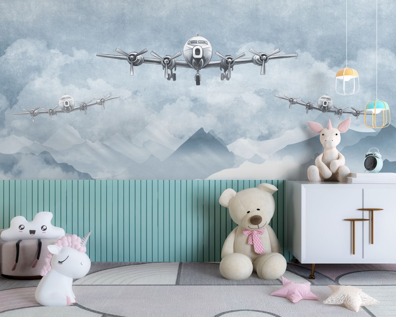 Fotobehang vliegtuigen vliegen over de bergen