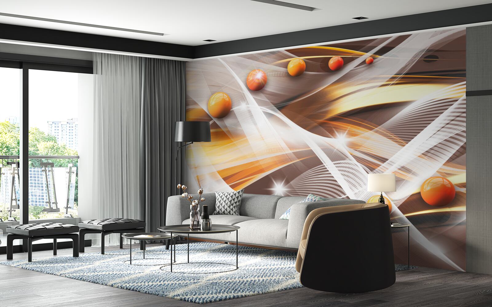 Fotobehang Zwevende bollen in abstracte kunst