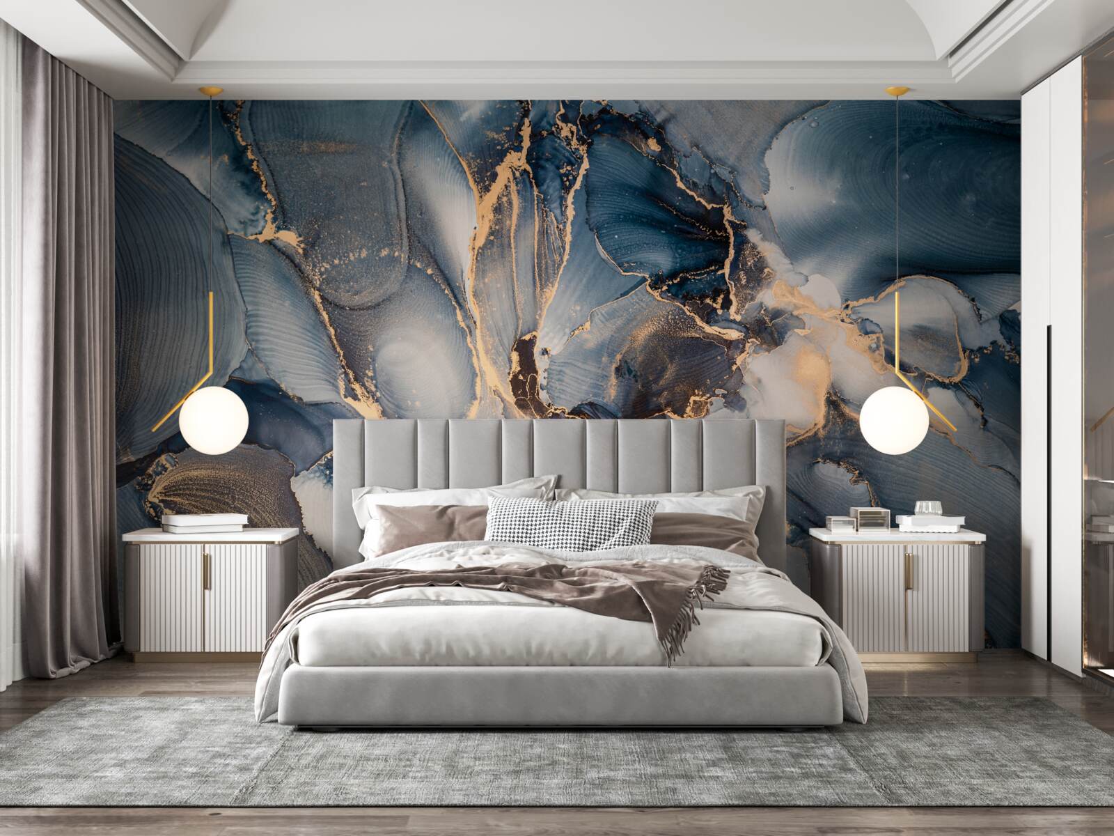 Fotobehang marmer in rijke blauw- en goudtinten