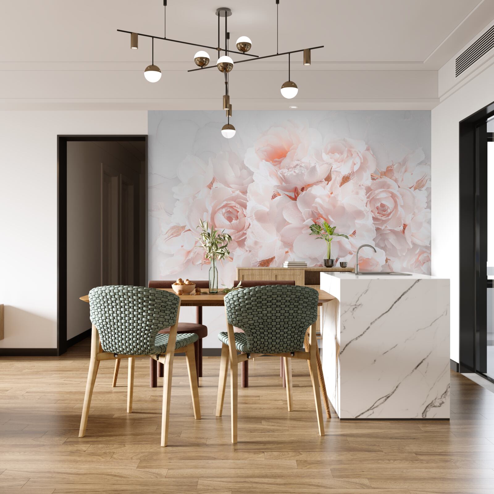 Fotobehang compositie van prachtige pioenen