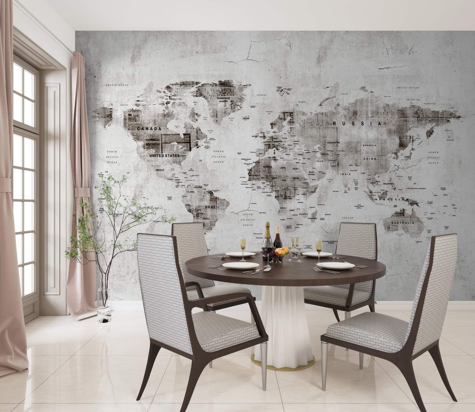 Fotobehang kaart van de wereld met de namen van de staten