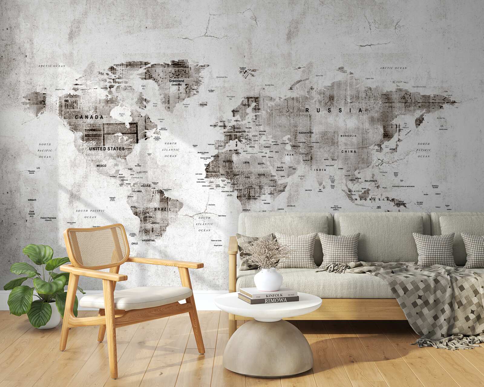 Fotobehang kaart van de wereld met de namen van de staten