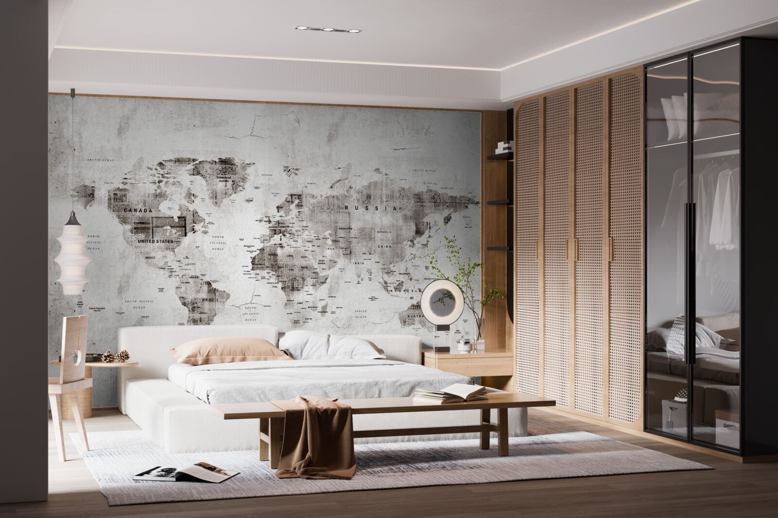 Fotobehang kaart van de wereld met de namen van de staten