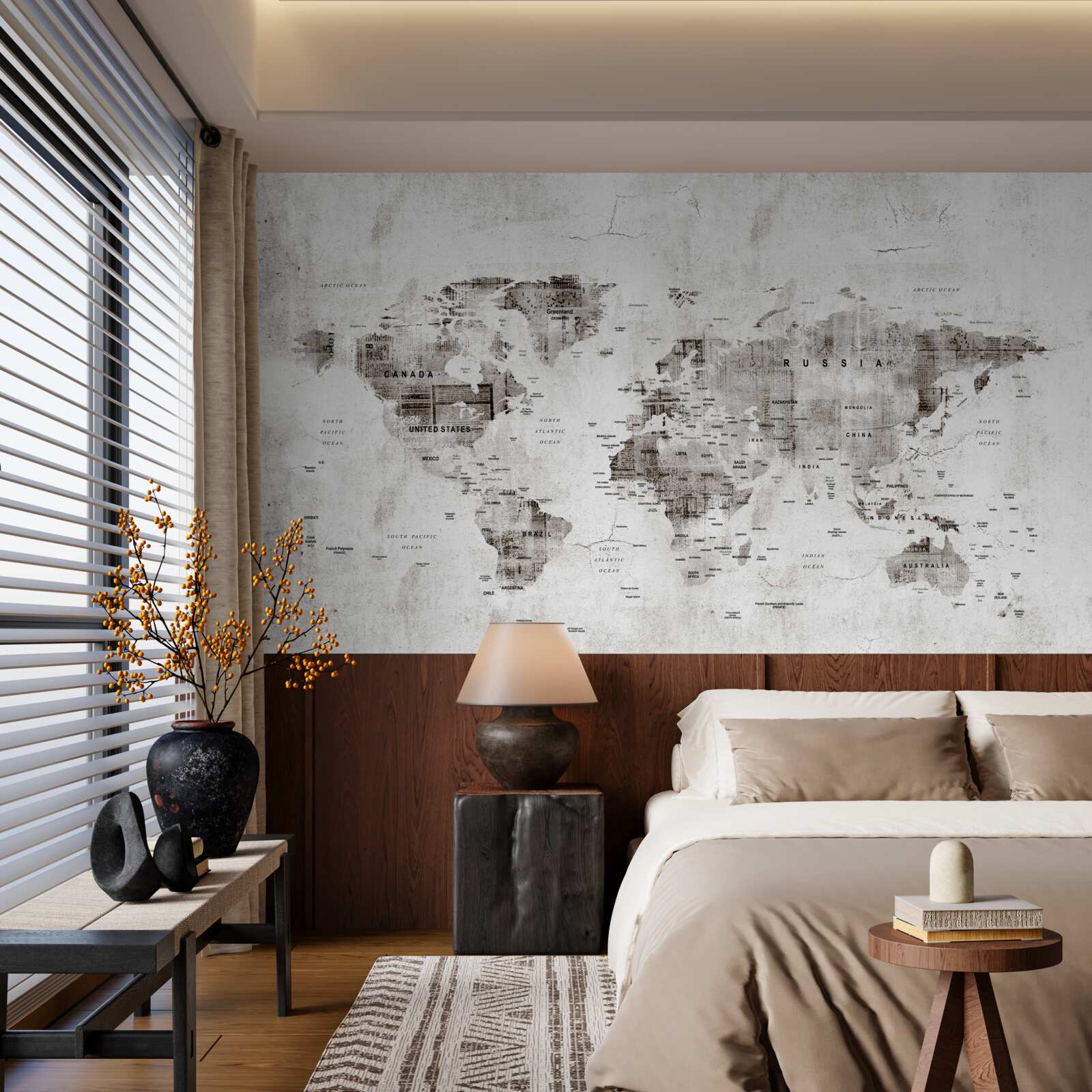 Fotobehang kaart van de wereld met de namen van de staten