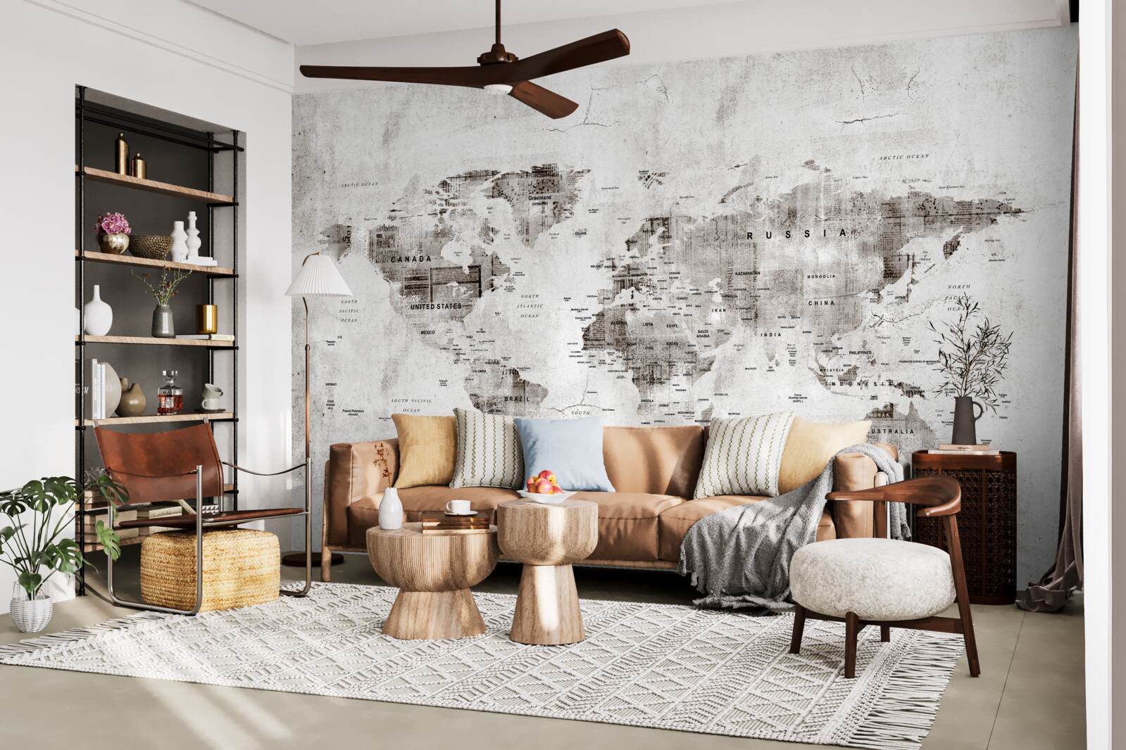 Fotobehang kaart van de wereld met de namen van de staten