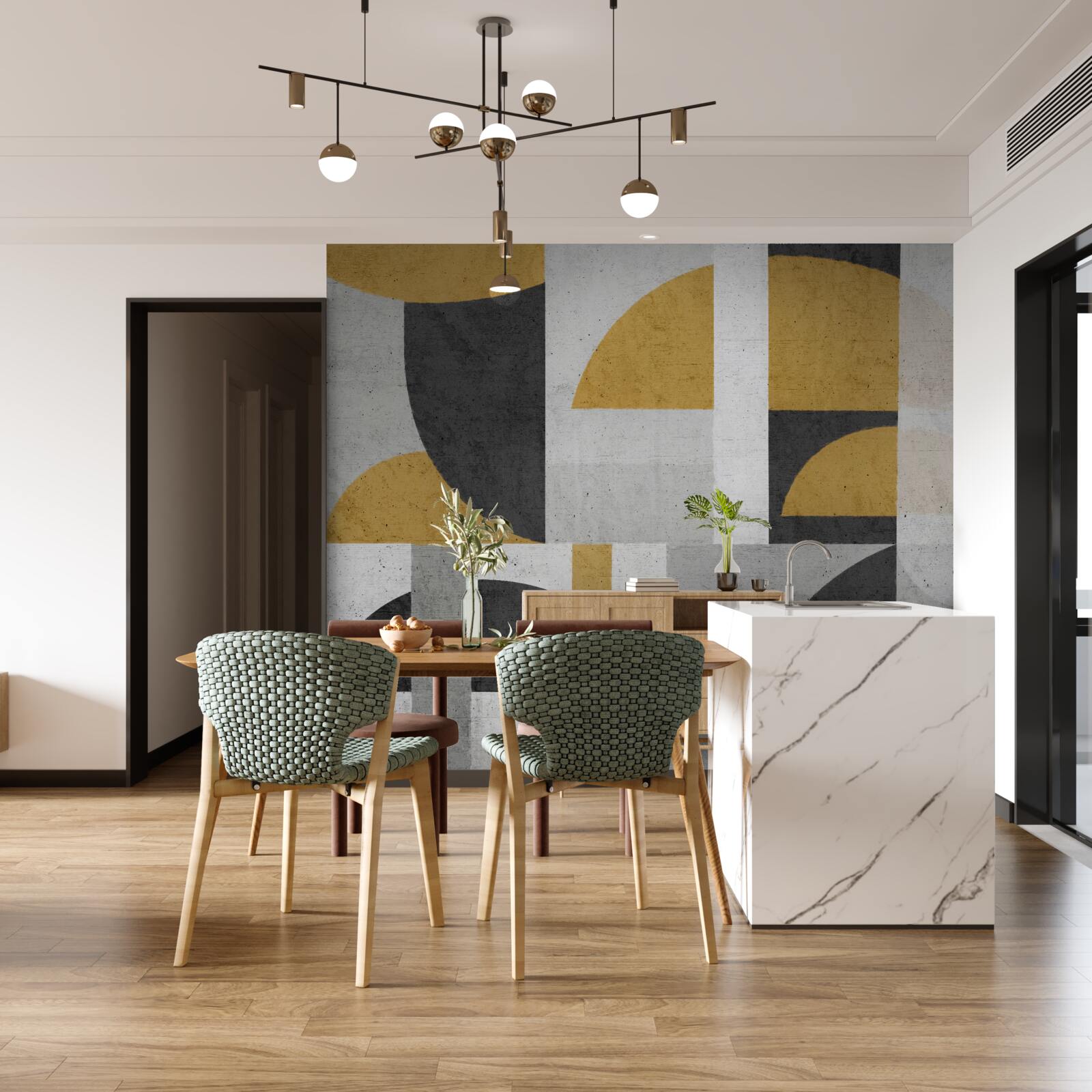 Fotobehang abstract in zwart-gele tinten